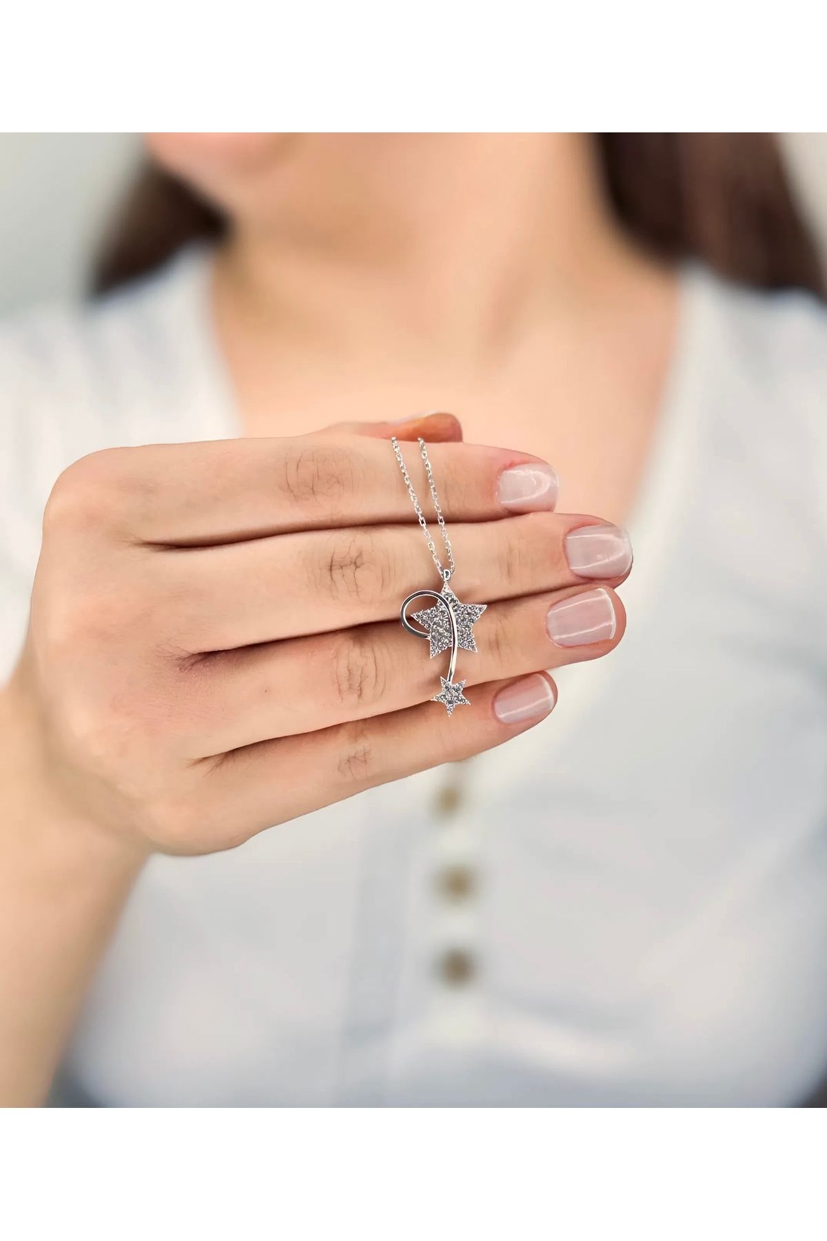 Azra Silver&Aksesuar 925 Ayar Zirkon Taşlı Kuyruklu Yıldız Gümüş Kolye