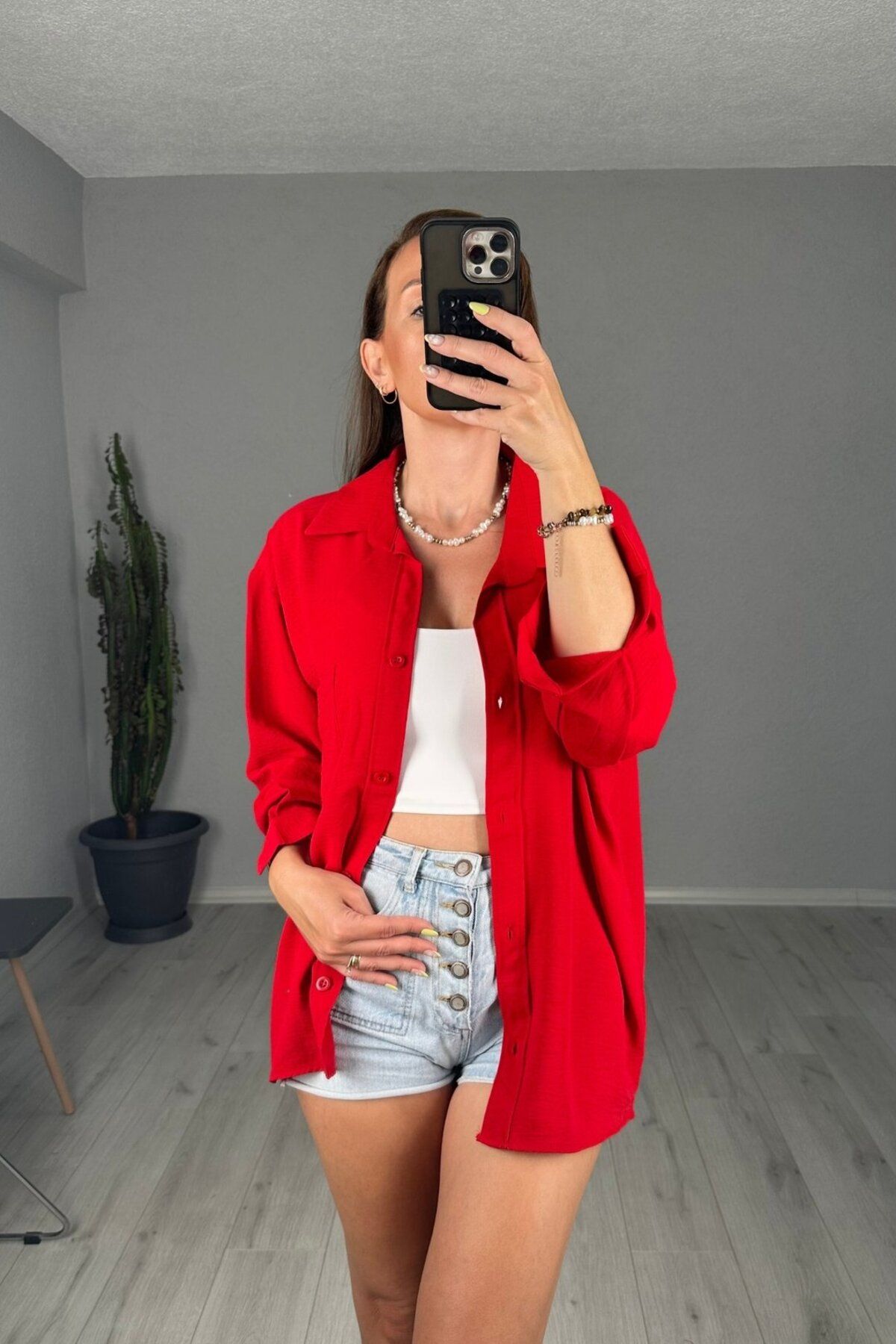lady special Kadın Ayrobin Oversize Cepli Gömlek