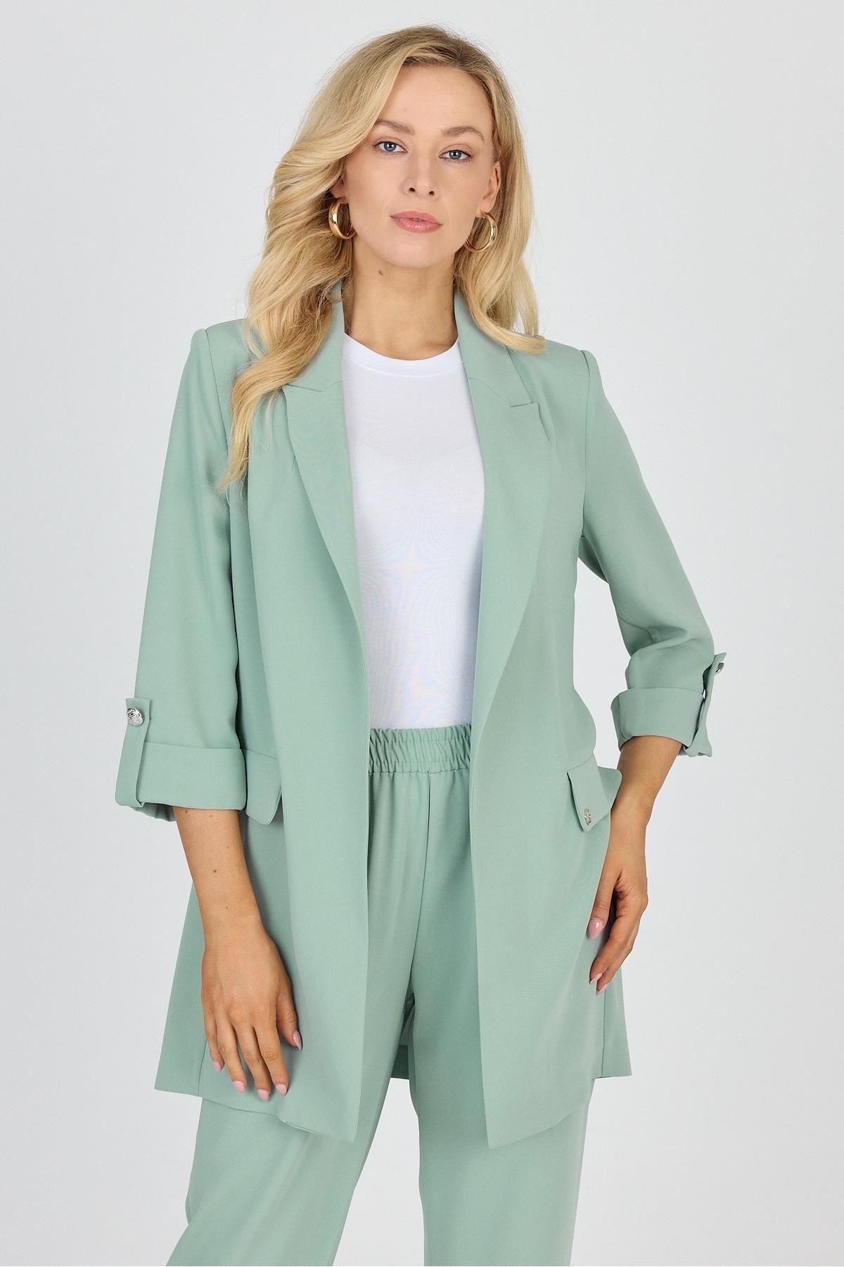 Zühre Kruvaze Yaka Cepli Mint Ceket C-0145