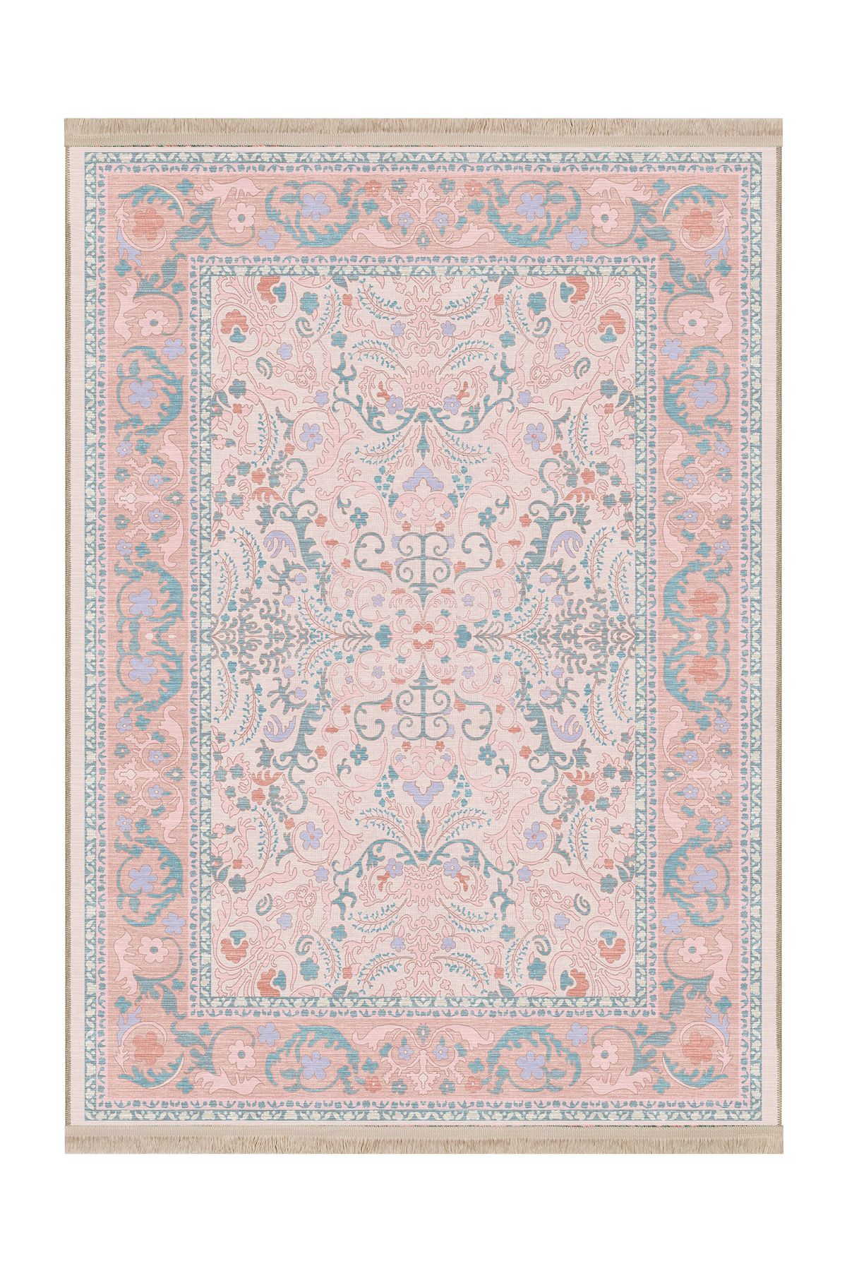 Rugs Modern Halı Mottos Koleksiyonu Pudra Pembe Çiçek Detaylı Dokuma Taban Dekoratif Halı mottos20