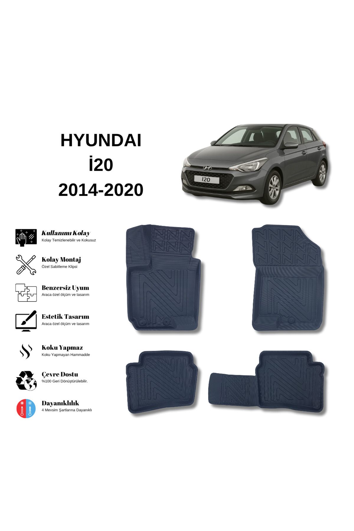 AutoWeller Hyundai i20 2014-2020 3D Havuzlu Oto Paspas