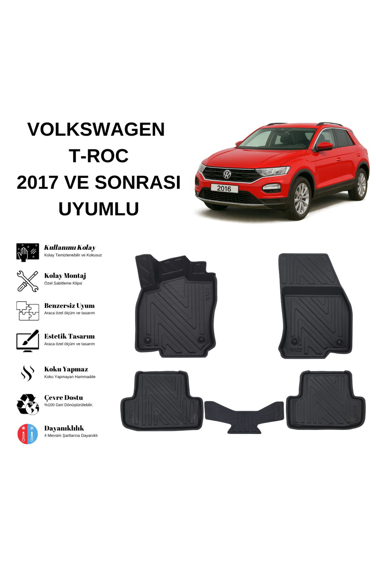 AutoWeller Volkswagen T-Roc 2017 ve Sonrası 3D Havuzlu Oto Paspas