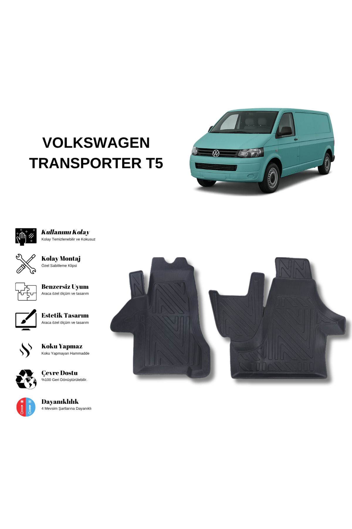 AutoWeller Volkswagen Transporter T5 2003-2015 3D Havuzlu Oto Paspas