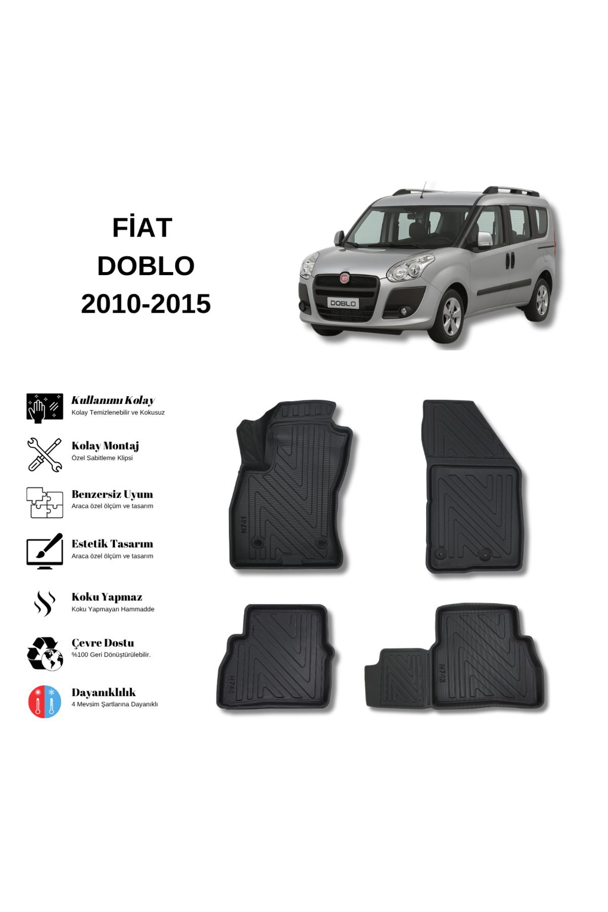 AutoWeller Fiat Doblo Combi 2010-2015 3D Havuzlu Oto Paspas