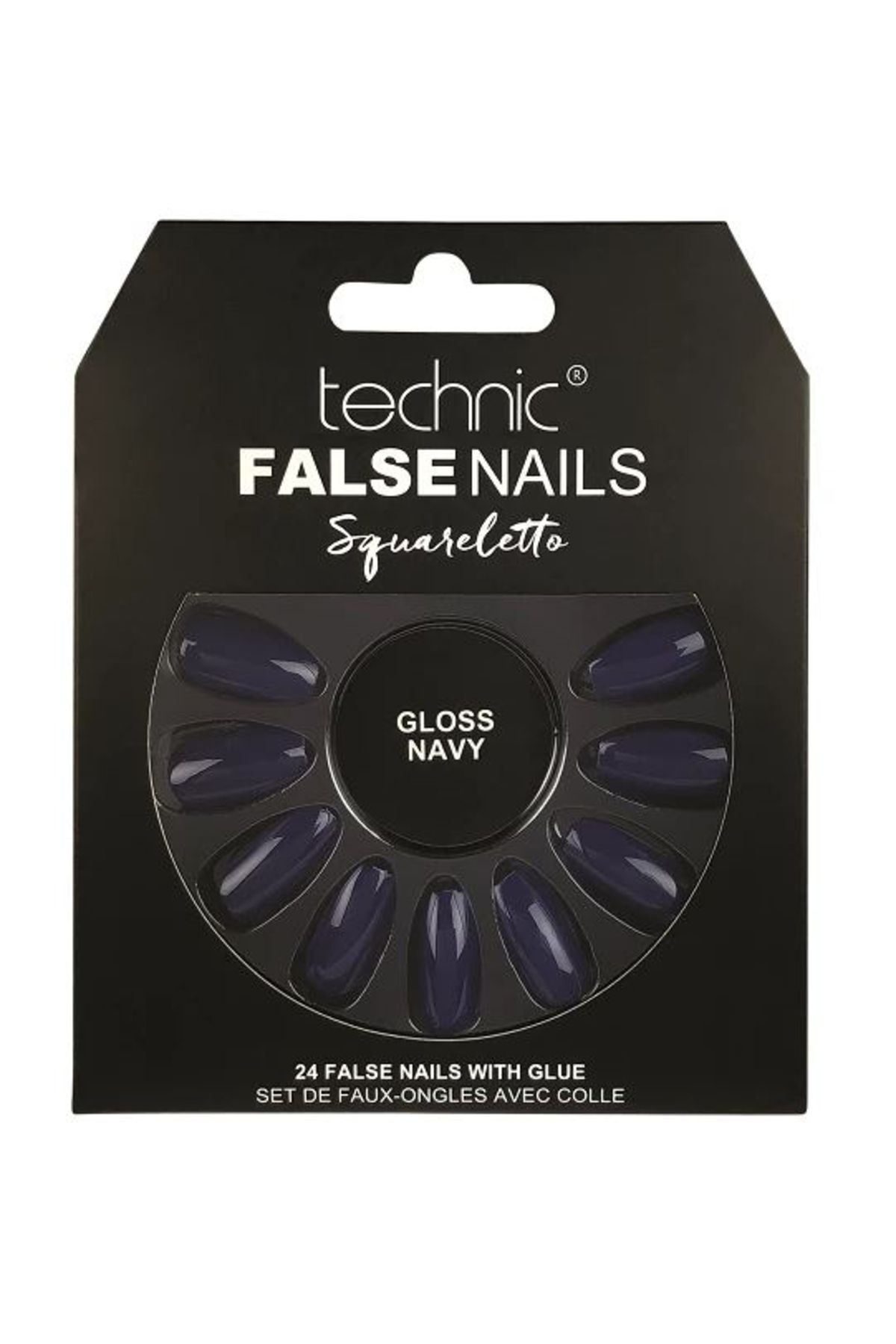TECHNIC-Set of 24 False Nails with glue included Technic False Nails, Squareletto, Gloss Navy 1