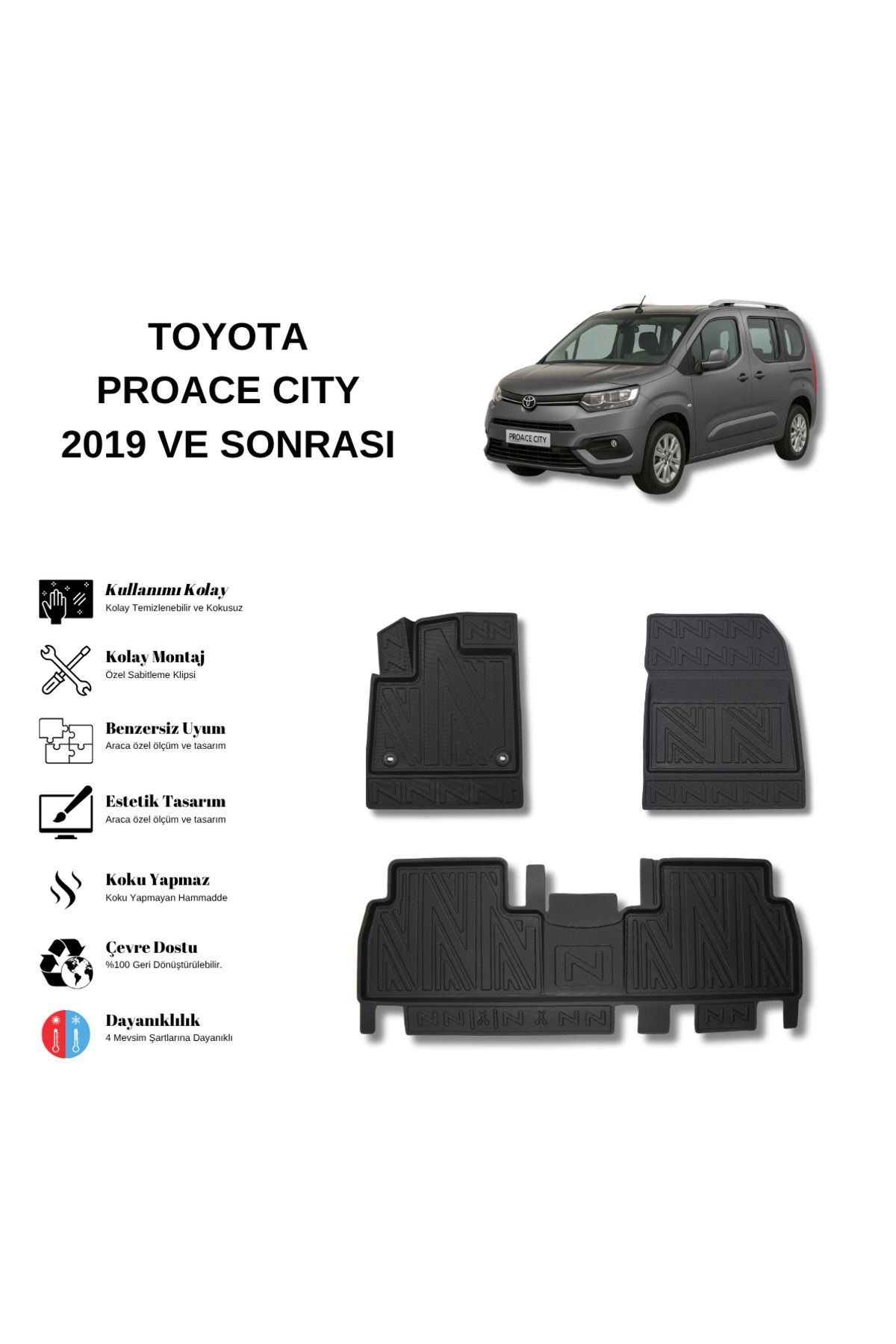 AutoWeller Toyota Proace City 2019 ve Sonrası 3D Havuzlu Oto Paspas