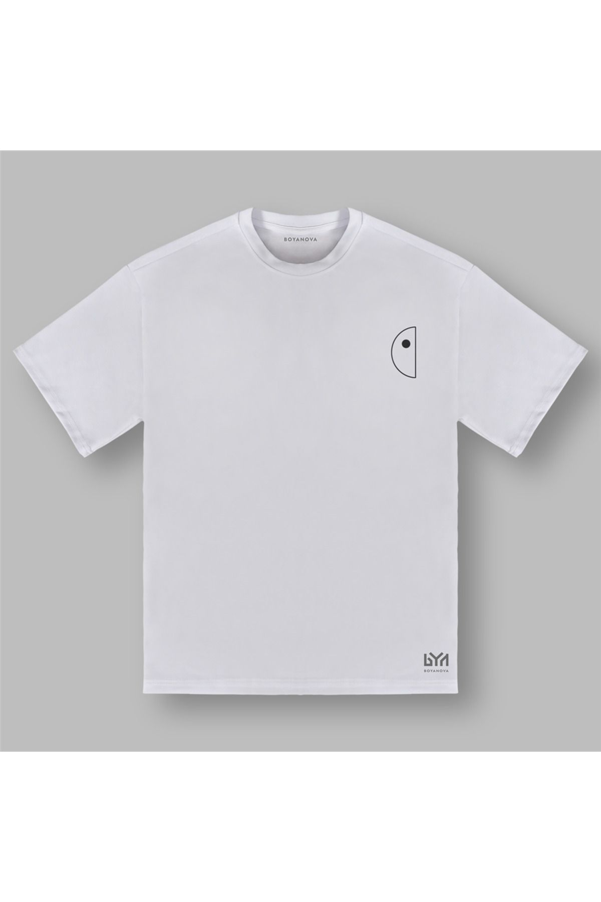 BOYANOVA Yarım Daire Minimal Çizim Beyaz Oversize Tişört