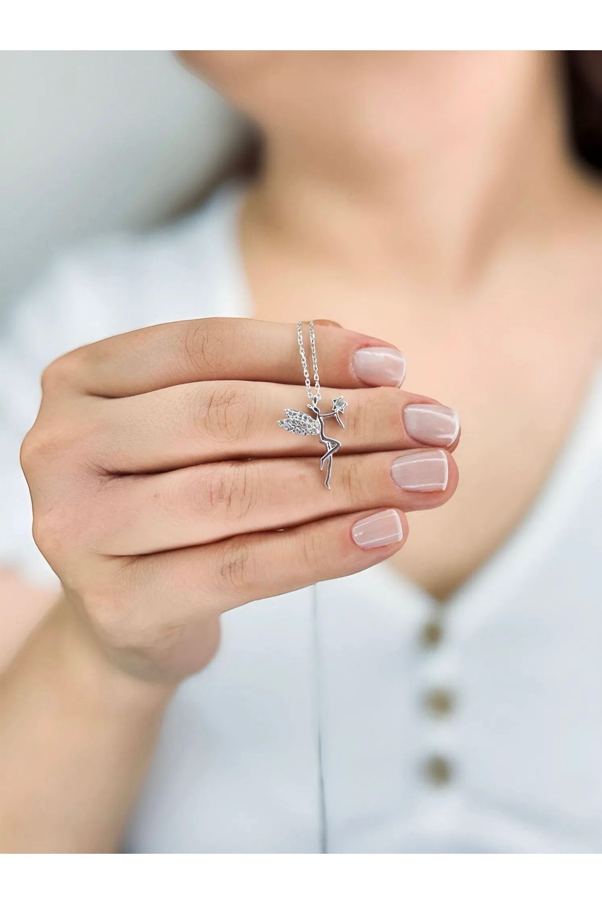 Azra Silver&Aksesuar 925 Ayar Zirkon Taşlı Su Perisi Model Zincirli Gümüş Kolye
