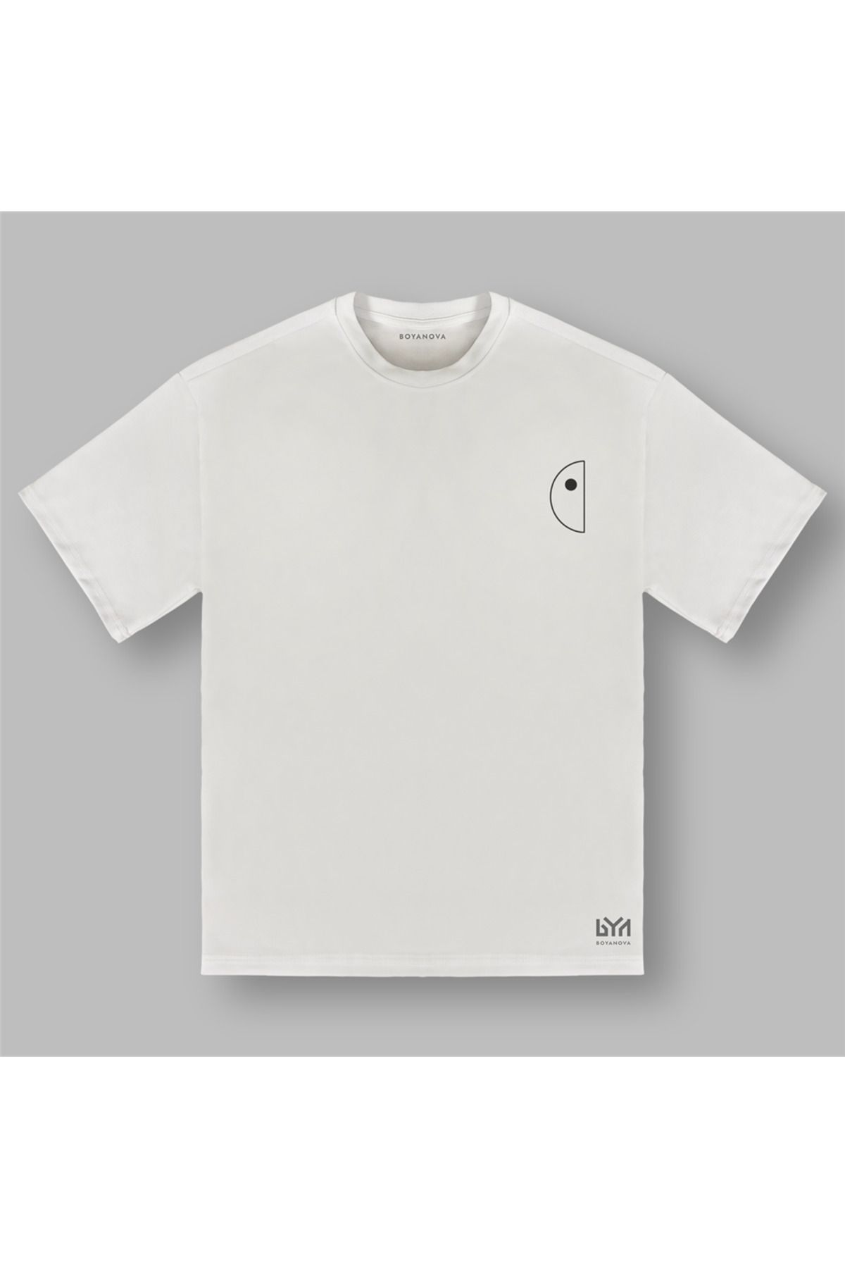 BOYANOVA Yarım Daire Minimal Çizim Ekru Oversize Tişört