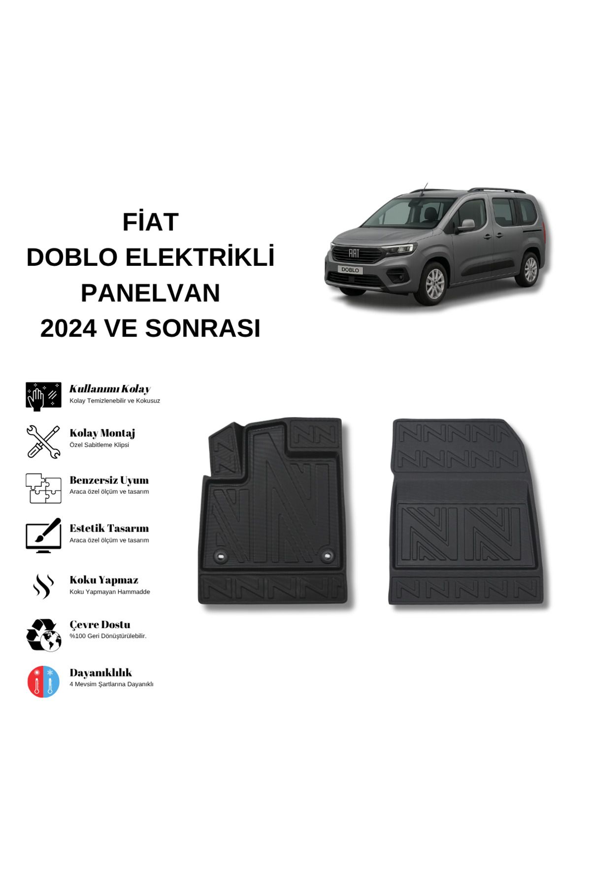AutoWeller Fiat Doblo Elektrikli Pnaelvan 2024 ve Sonrası 3D Havuzlu Oto Paspas
