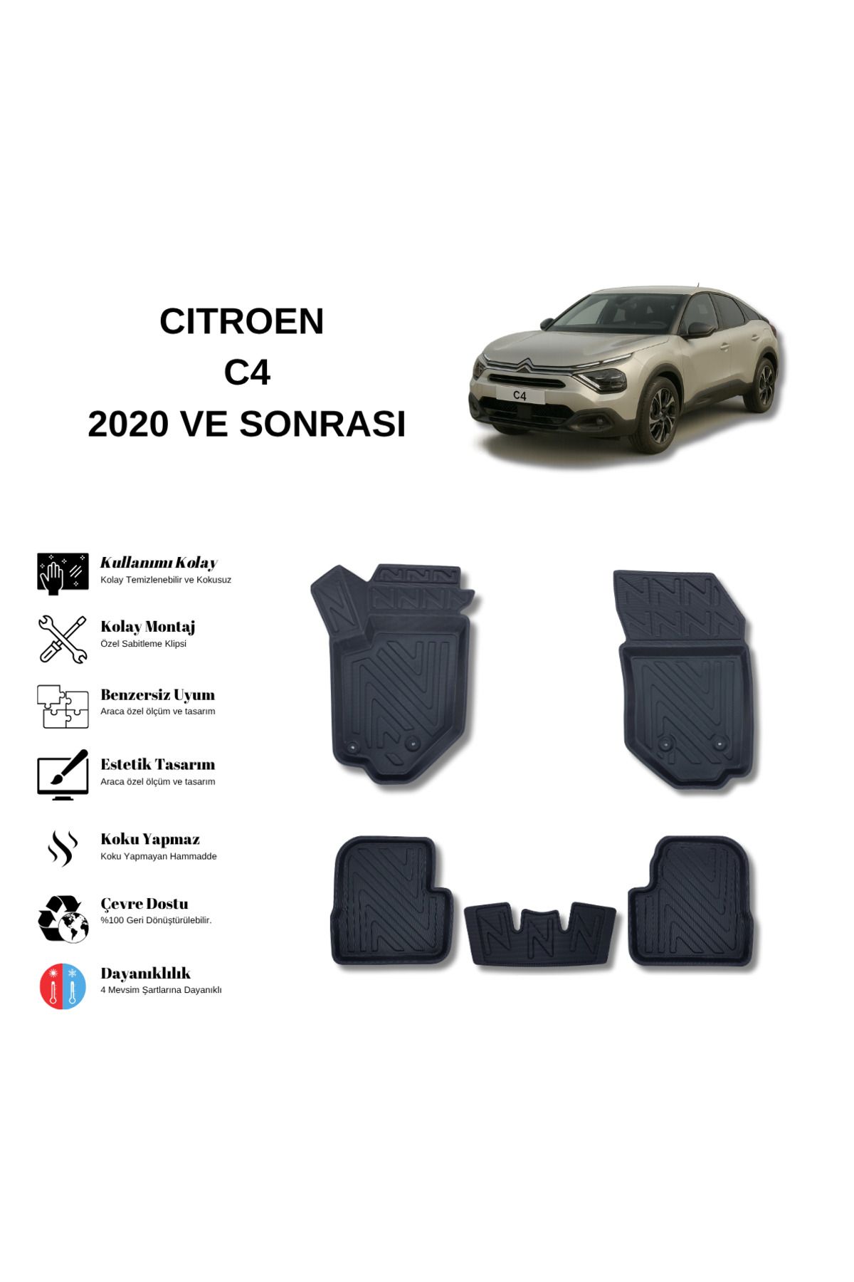AutoWeller Citroen C4 2020 ve Sonrası 3D Havuzlu Oto Paspas