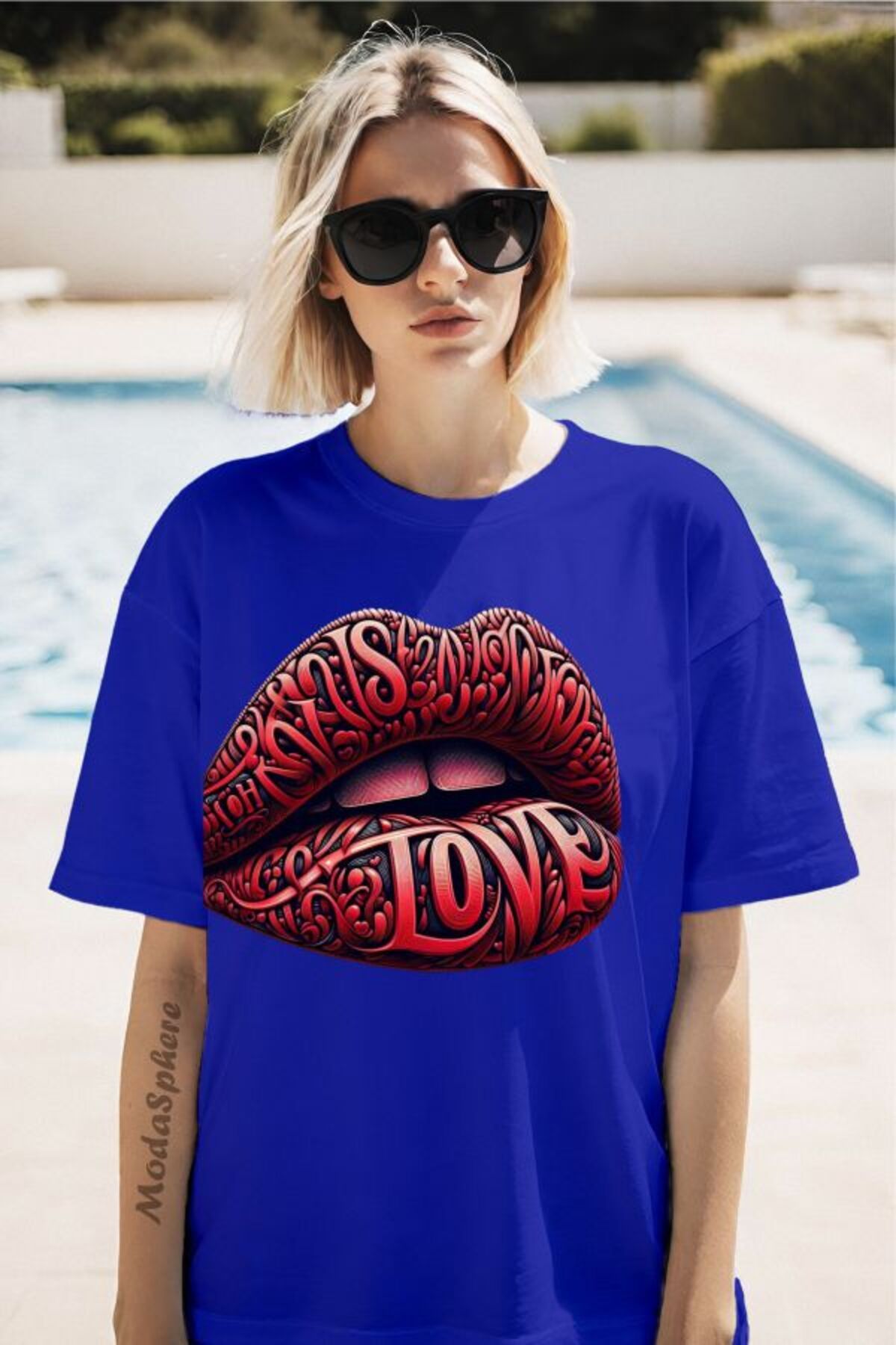 ModaSphere Red Love Baskılı Unisex Oversize Tişört