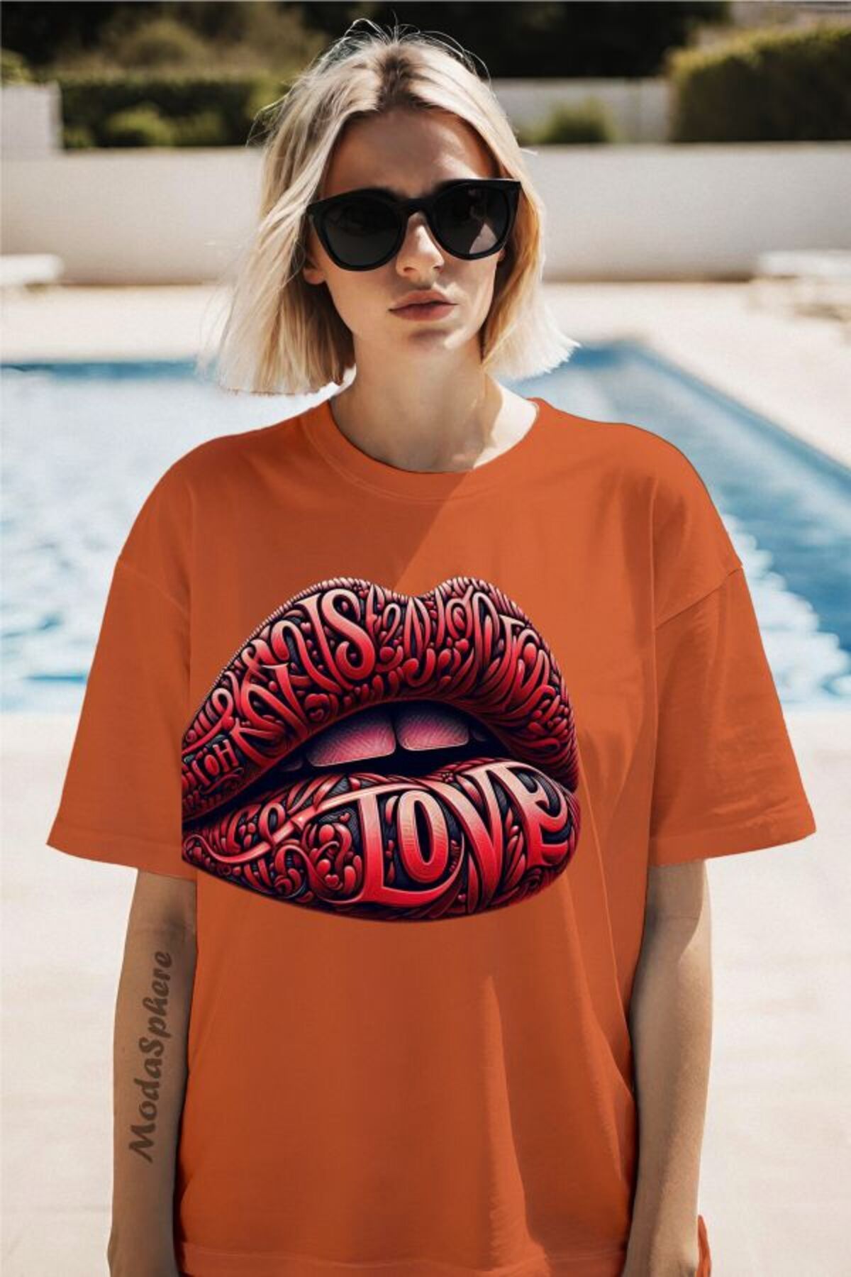 ModaSphere Red Love Baskılı Unisex Oversize Tişört