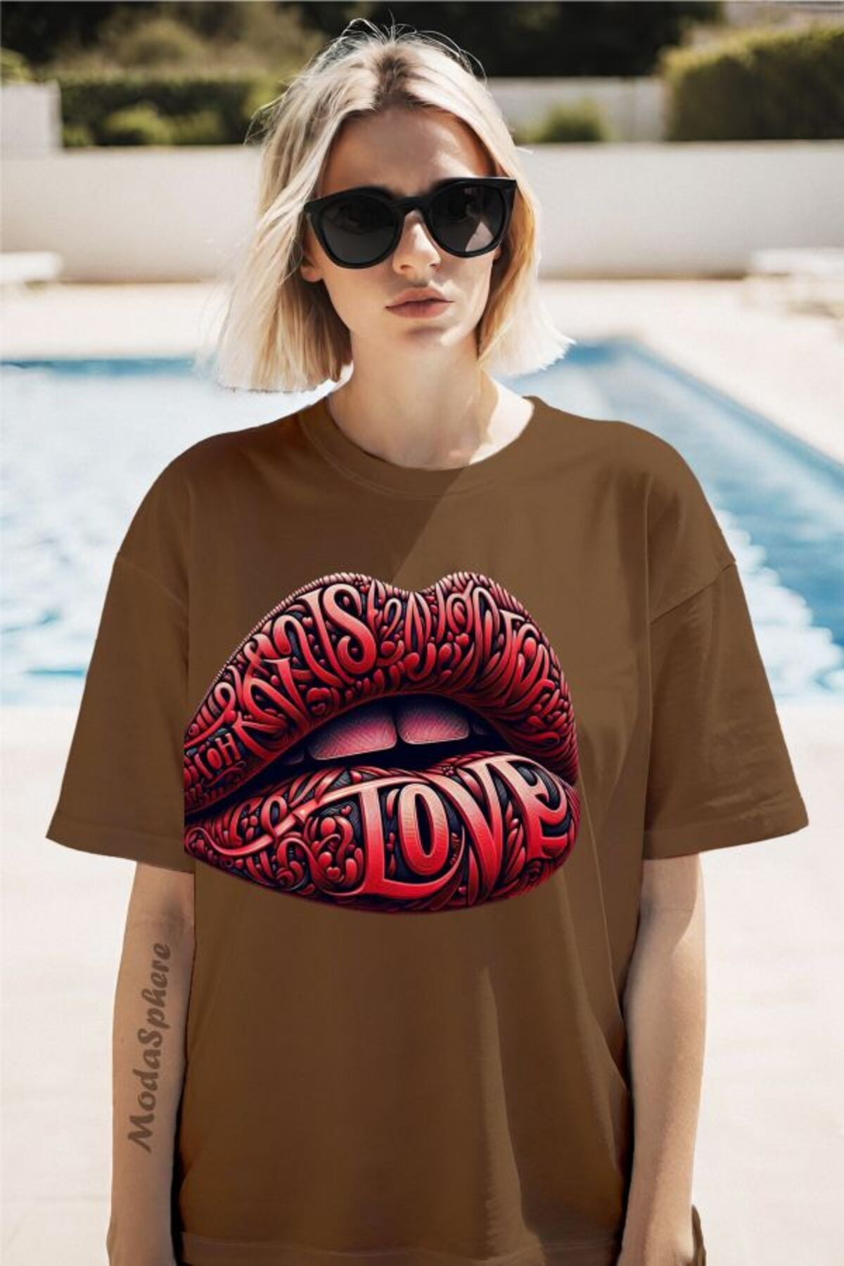 ModaSphere Red Love Baskılı Unisex Oversize Tişört