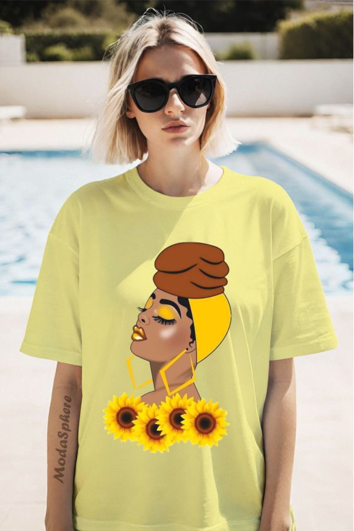 ModaSphere Bandanalı Kadın Baskılı Kısa Kollu Oversize Tişört