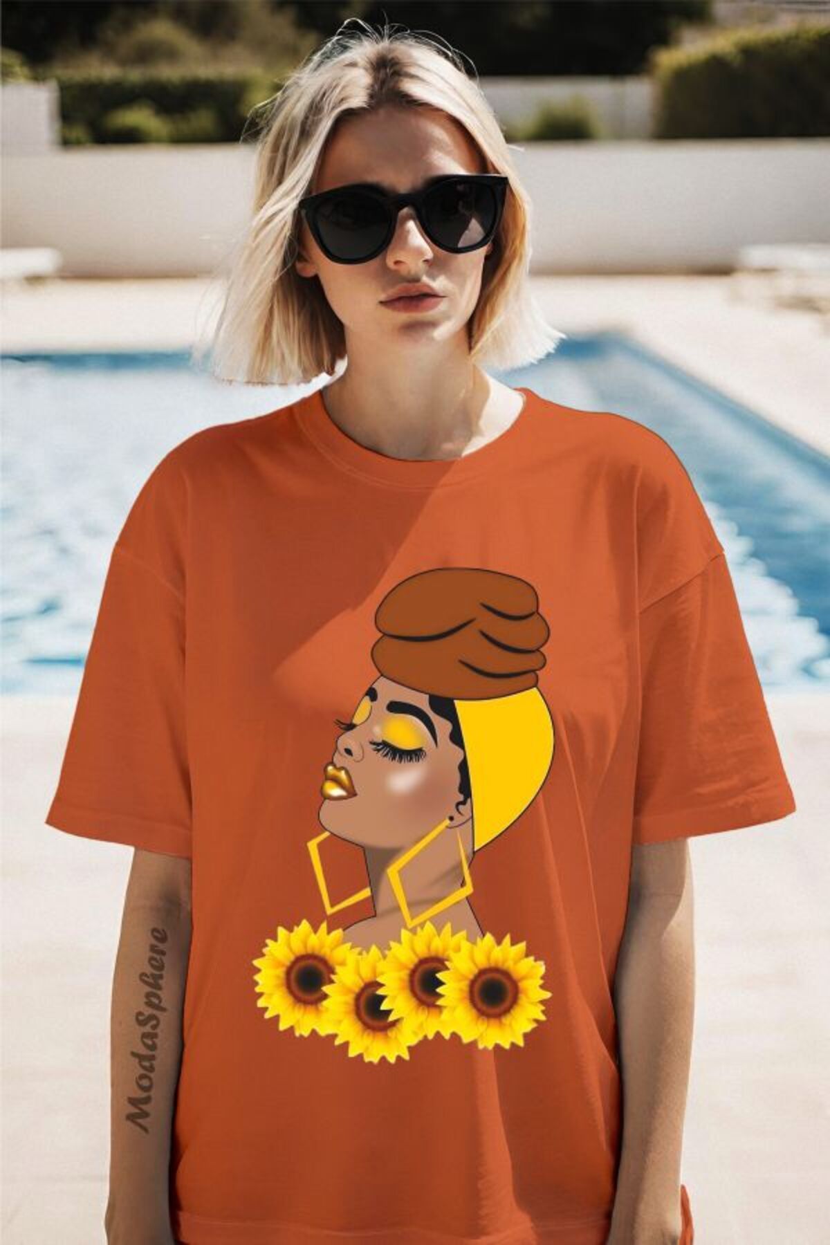 ModaSphere Bandanalı Kadın Baskılı Kısa Kollu Oversize Tişört