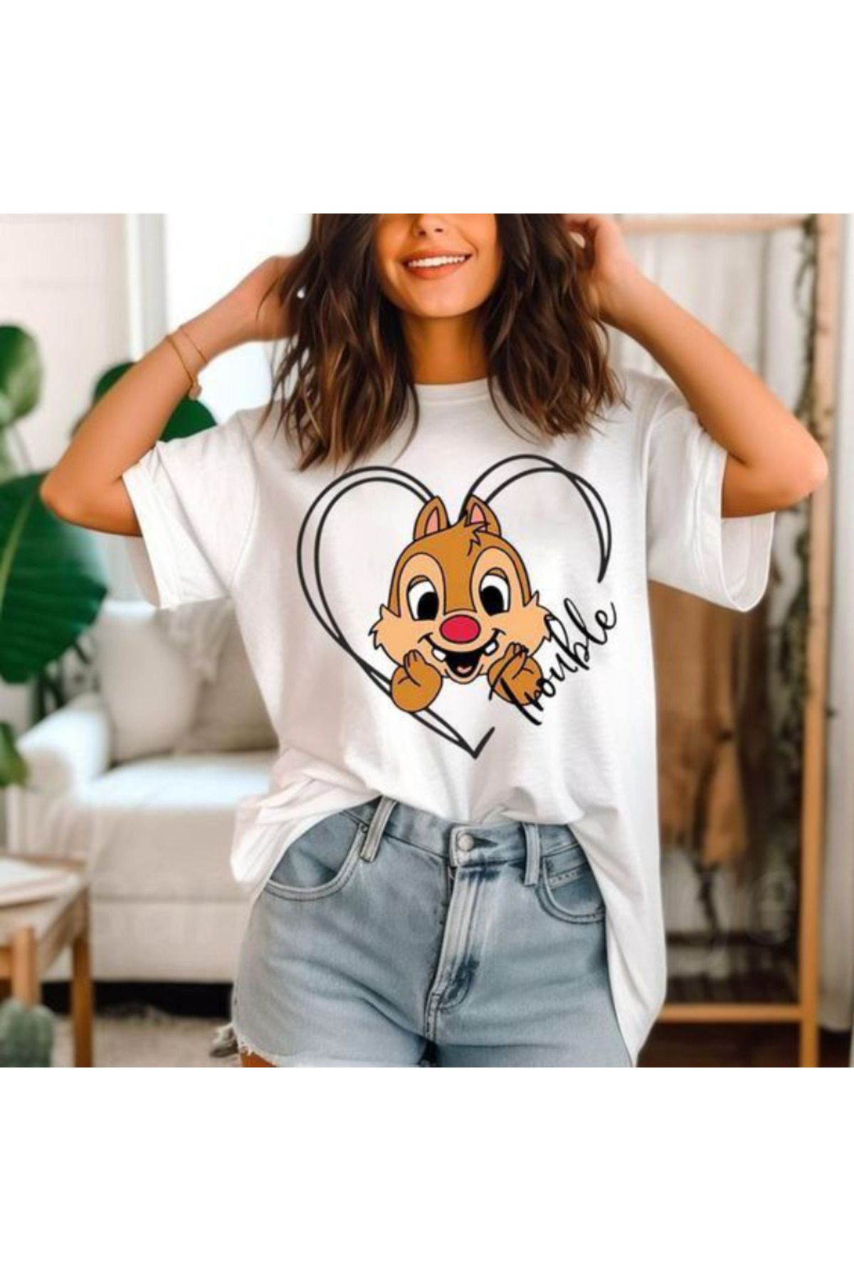 LUNAVISTA Hayvan Baskili Baskılı Bisiklet Yaka Kısa Kol T-shirt