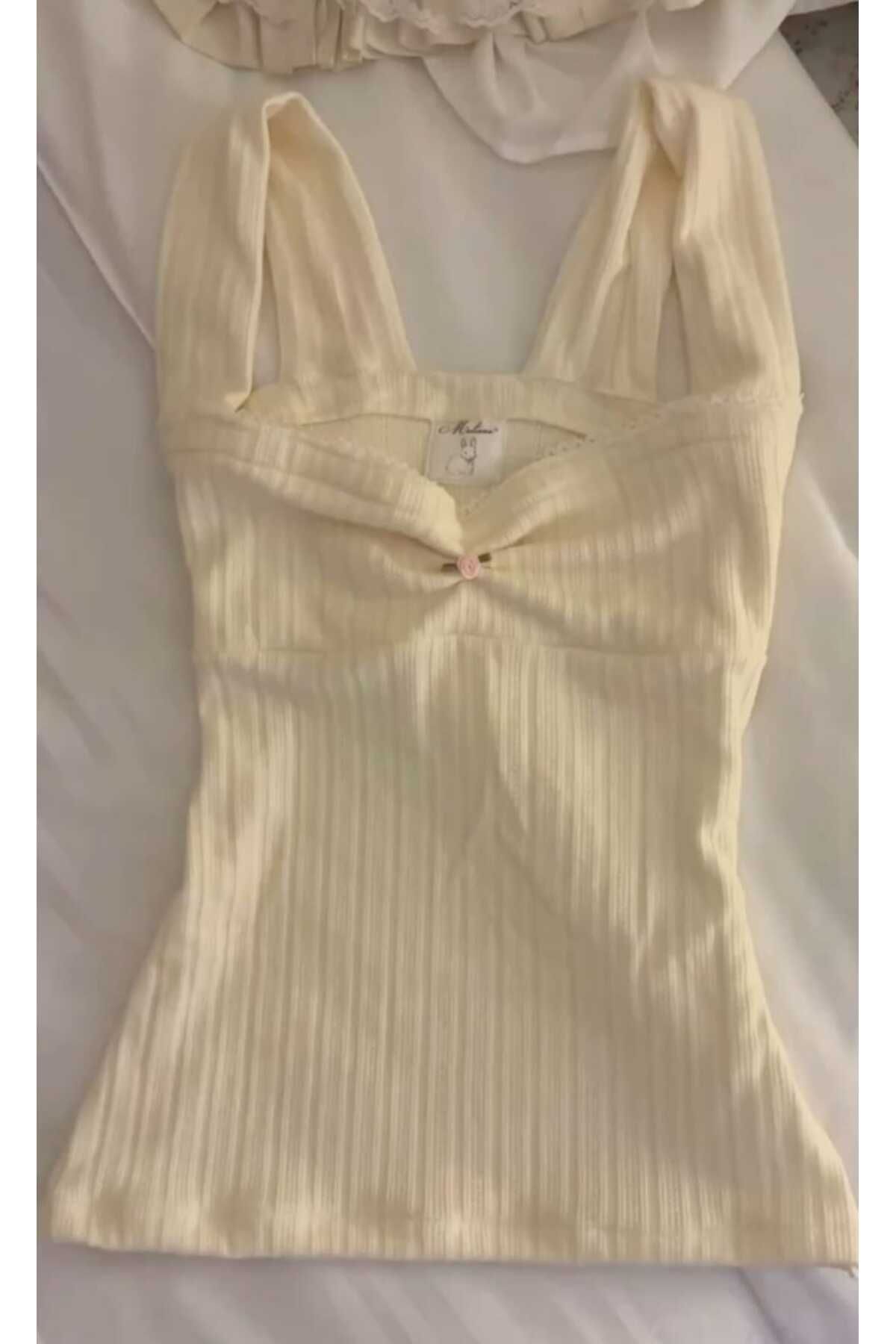 İsra Ayyıldız Moonstar Collection pinterest soft güllü kalın askılı sarı bluz