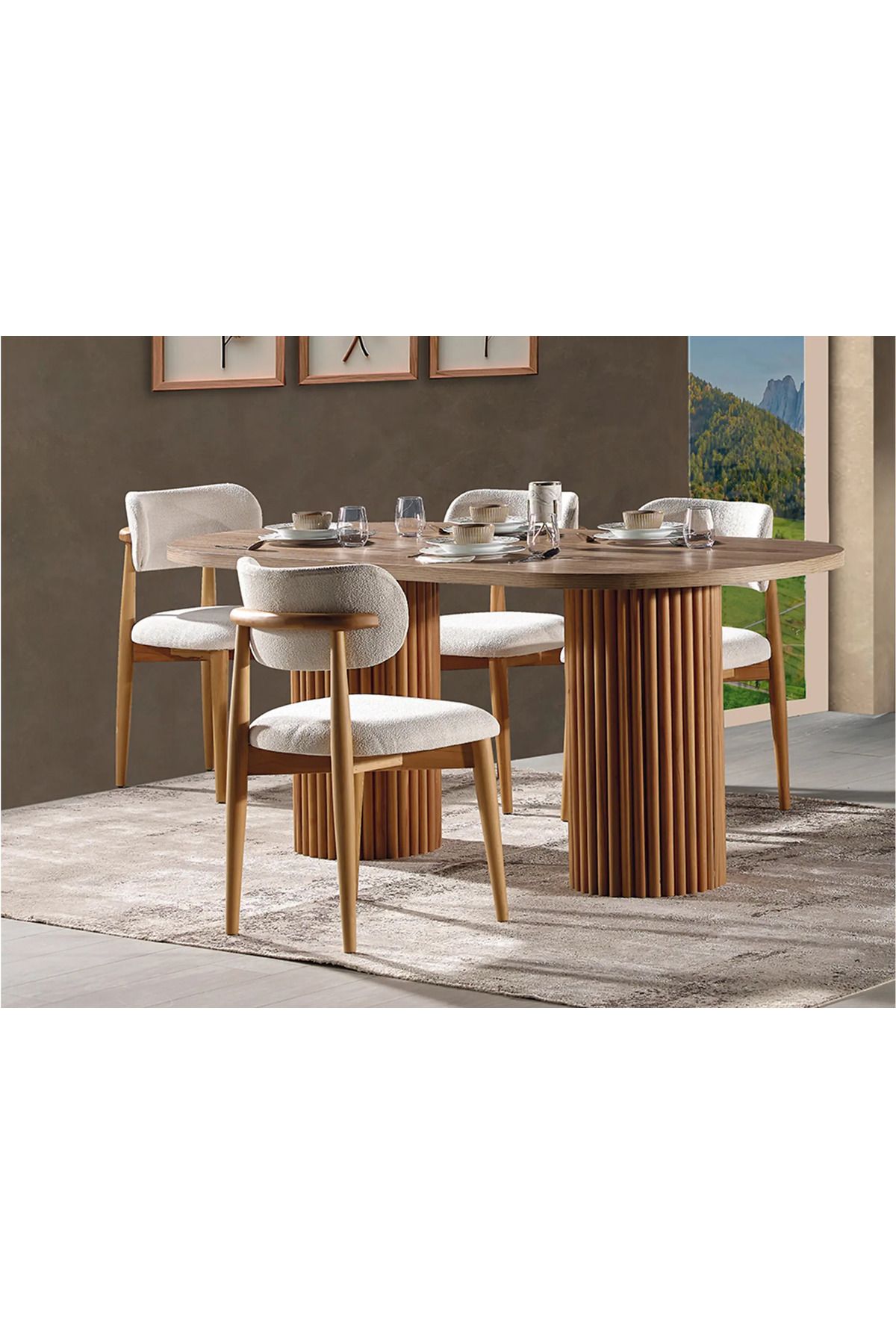 Gazzini Furniture Soleil İskandinav Oval Natural Ahşap Bohem Masa 80x170