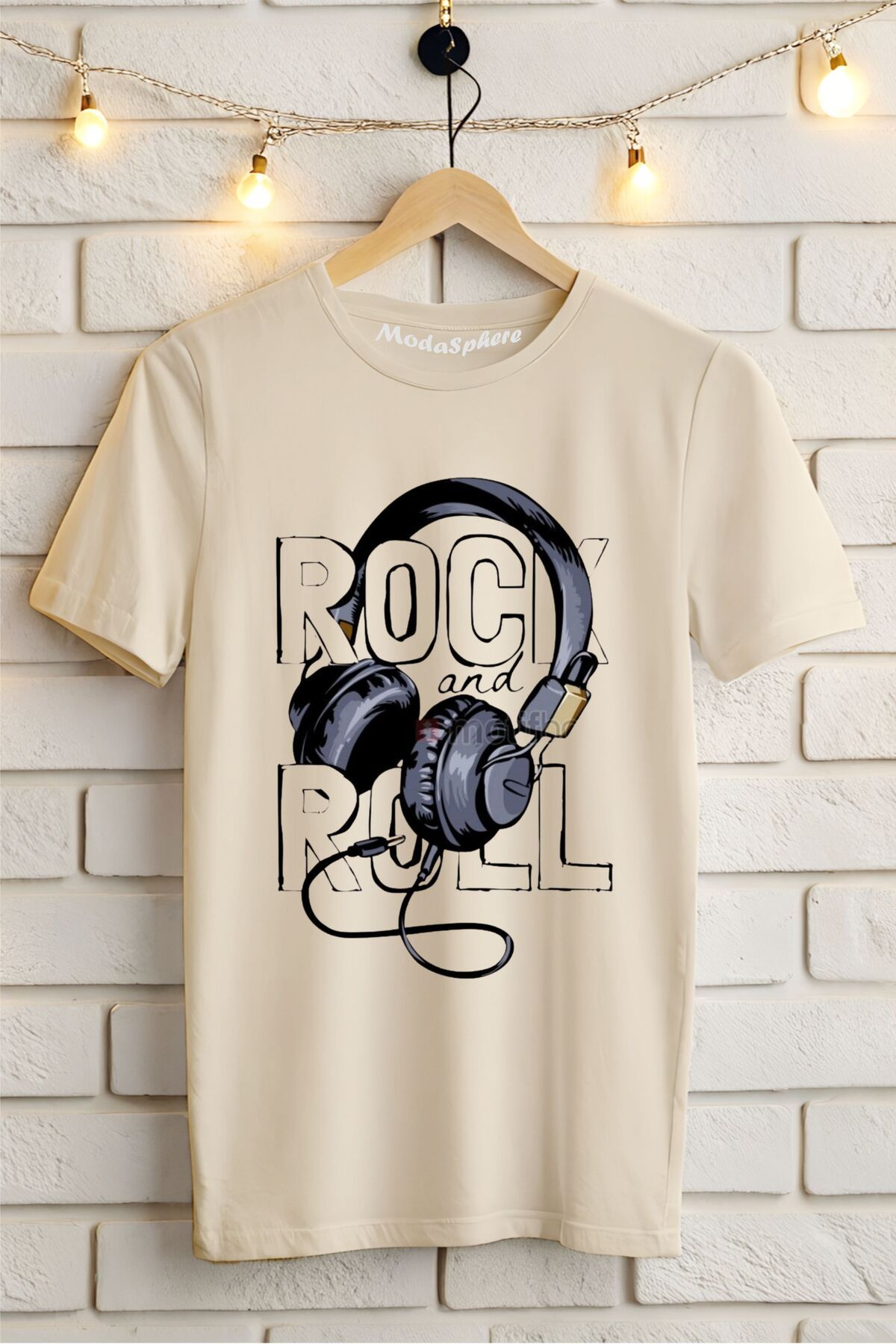 ModaSphere Rock and Roll Baskılı Unisex Tişört
