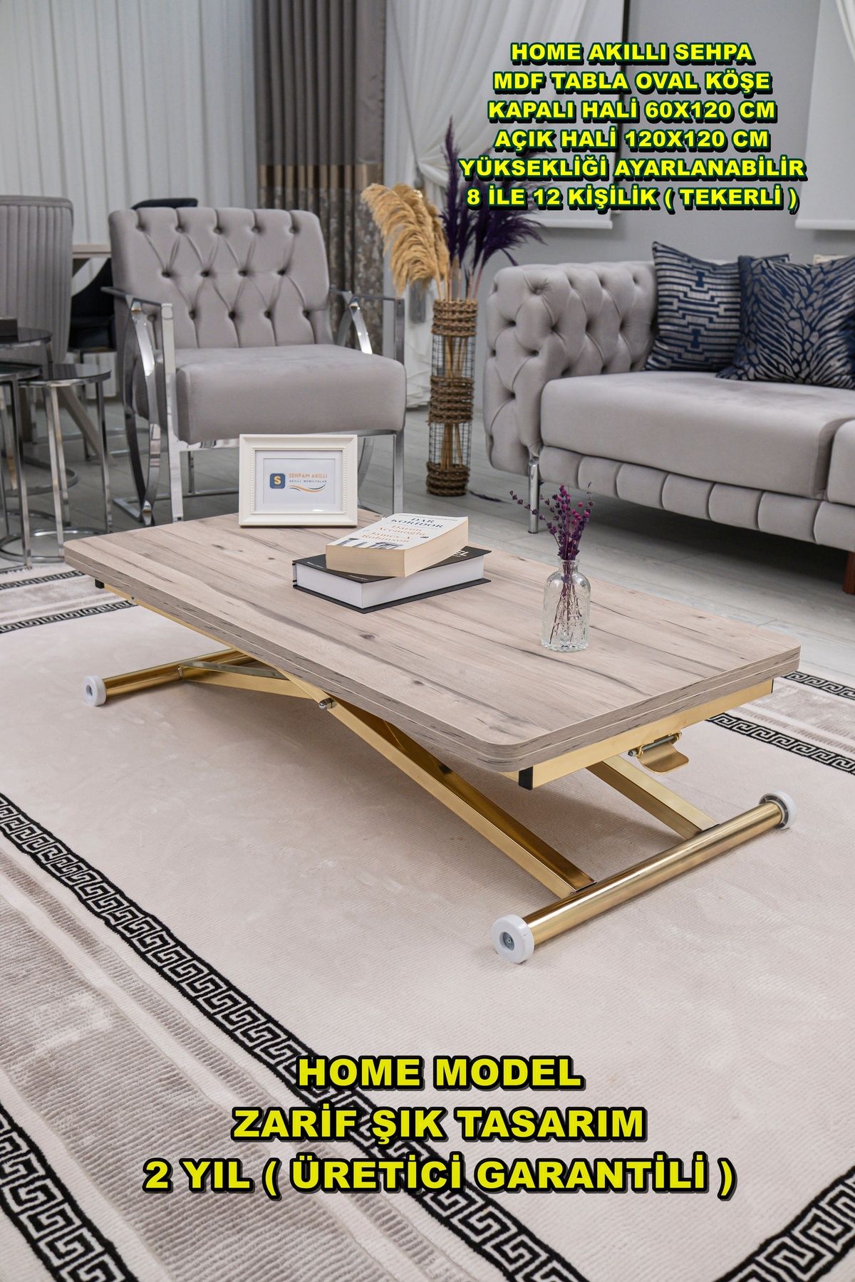 SEHPAM AKILLI Akıllı Sehpa Home Üst Tabla Mdf Alt Mekanizma Gold Kaplama