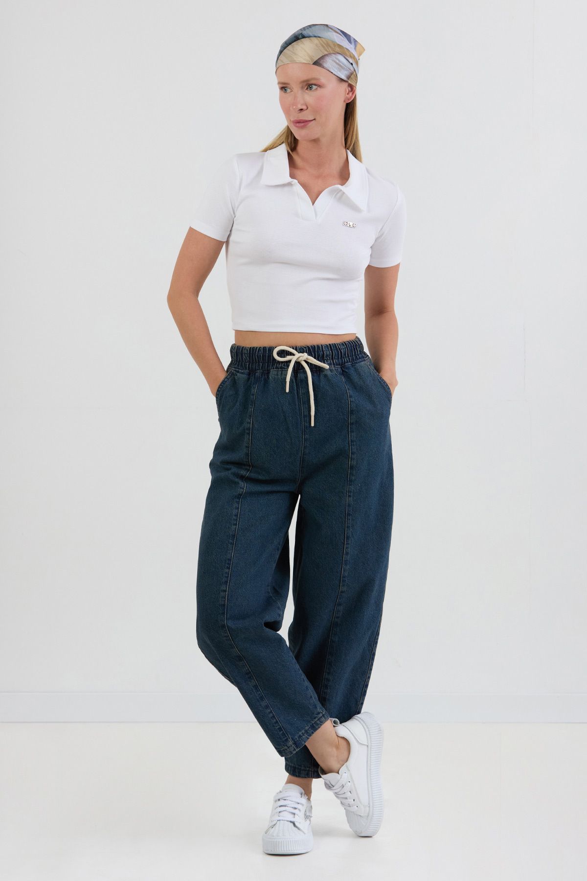 Fulla Moda Beli Bağlamalı Slouchy Jean Pantolon