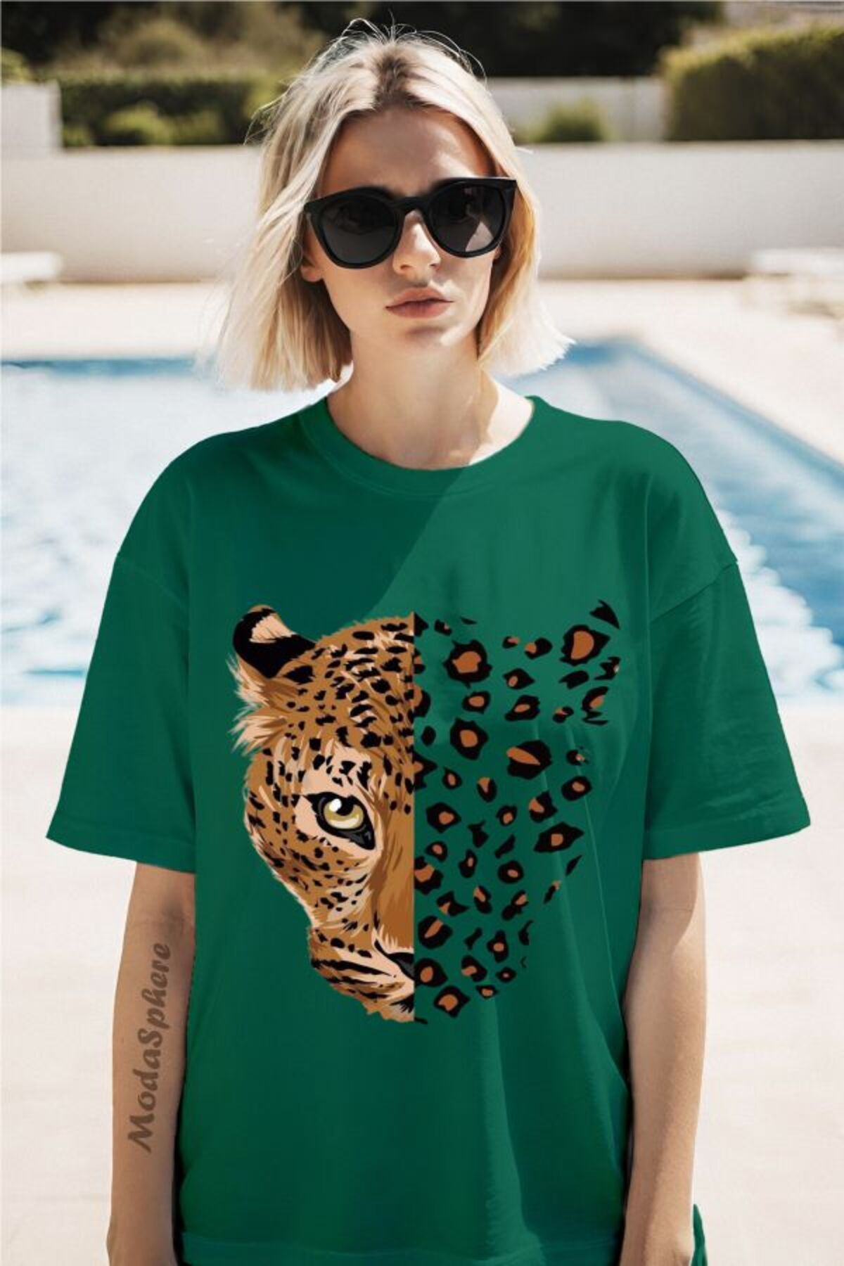 ModaSphere Leopar Baskılı Unisex Oversize Tişört