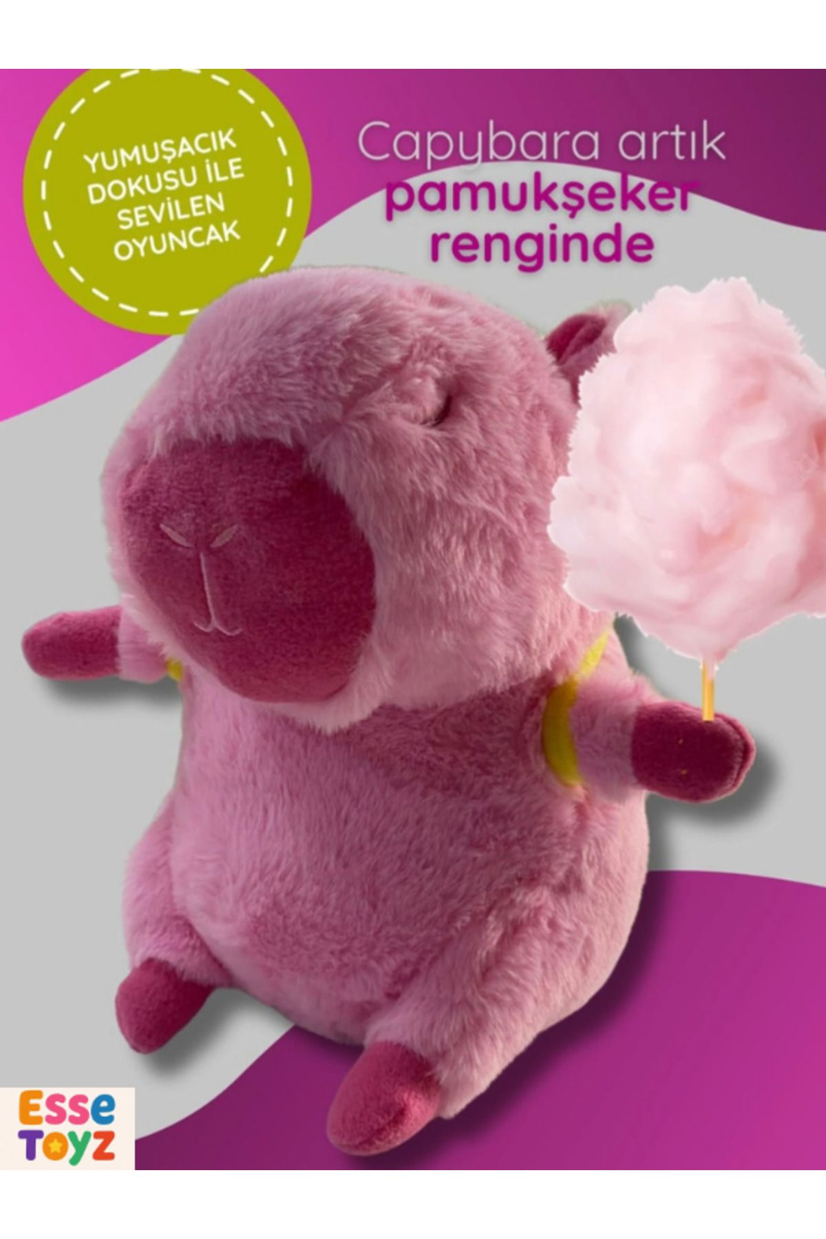 Kids Yumuşacık ve Gerçekçi: 25 cm Pembe Pamuk Şeker Capibara Peluş Oyuncak