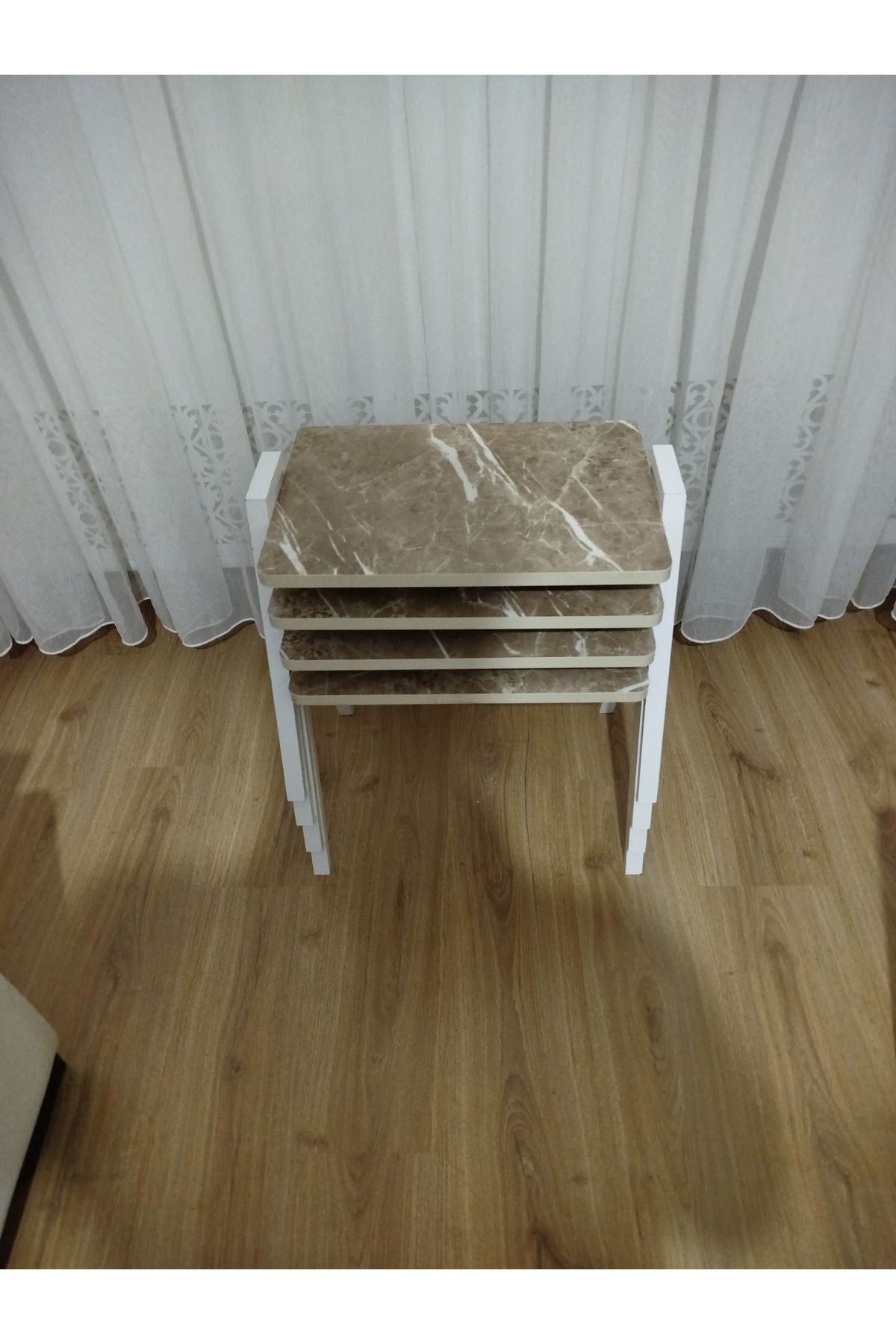 GÜVENÇ Zigon Sehpa 4'Lü Mermer Desenli Tepsi Model