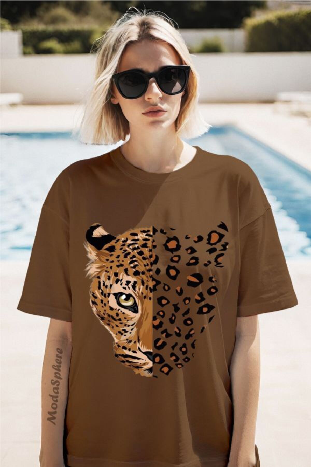 ModaSphere Leopar Baskılı Unisex Oversize Tişört