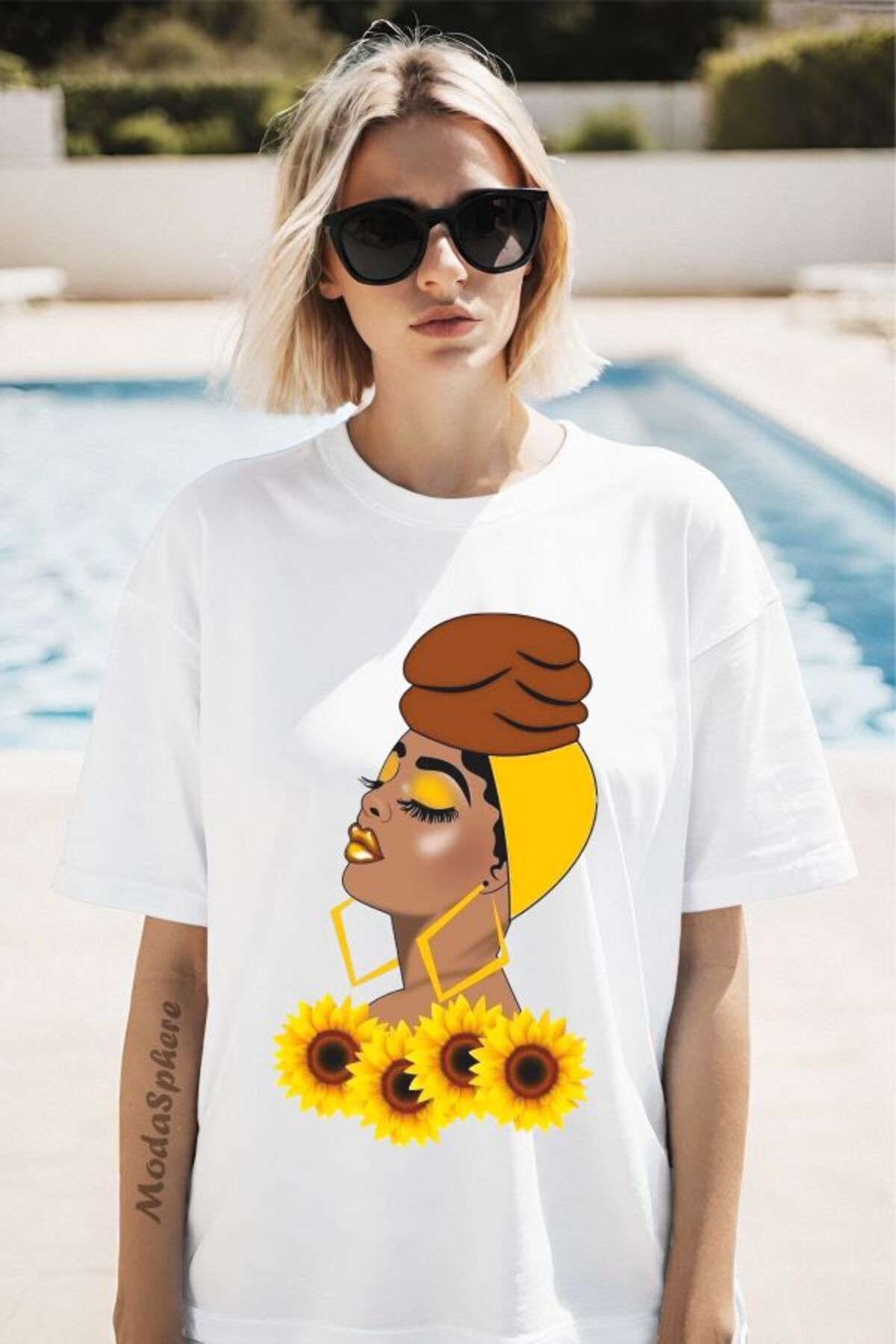 ModaSphere Bandanalı Kadın Baskılı Kısa Kollu Oversize Tişört