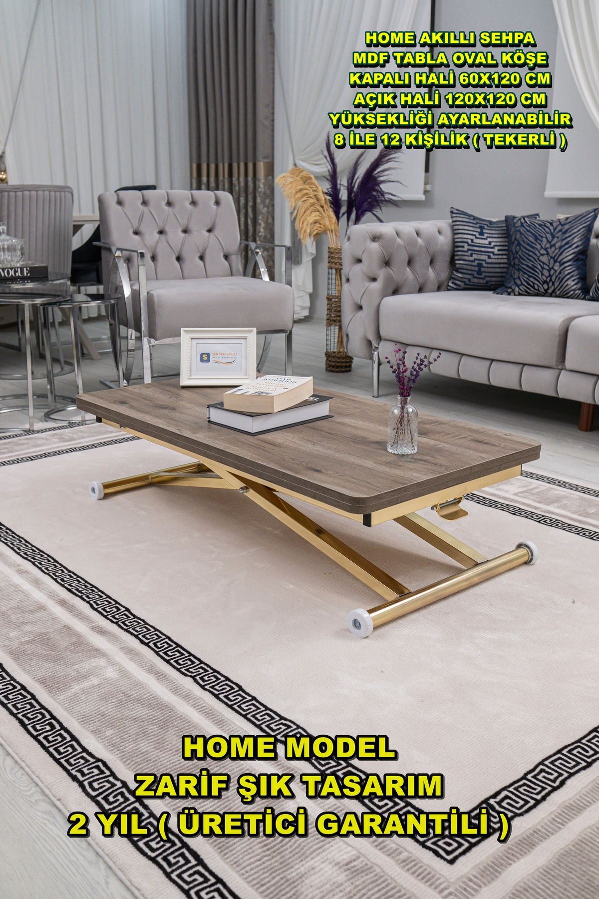 SEHPAM AKILLI Akıllı Sehpa Home Üst Tabla Mdf Alt Mekanizma Gold Kaplama