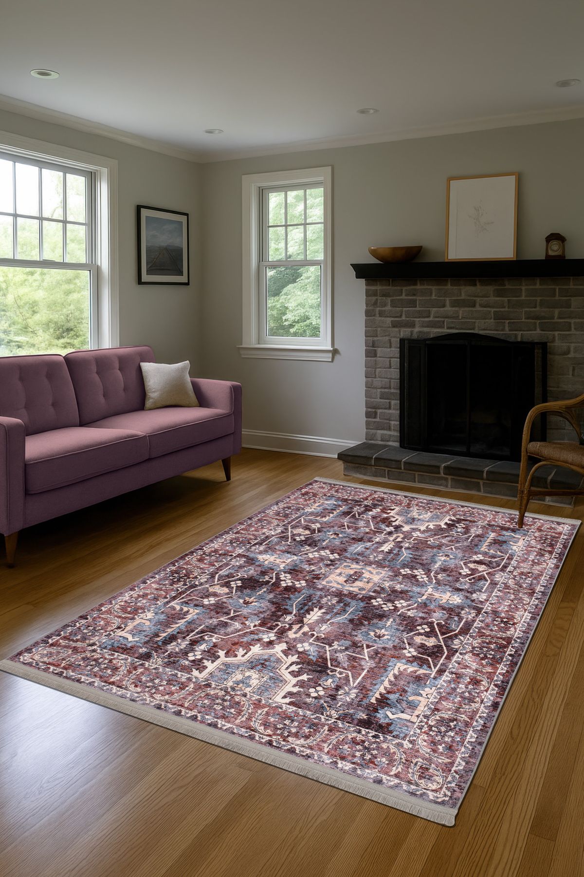 Massilia Home Sahra Halı Makinede Yıkanabilir Dokuma Şönil Kilim Etnik Eskitme Desen Vintage Ev Oda Halısı