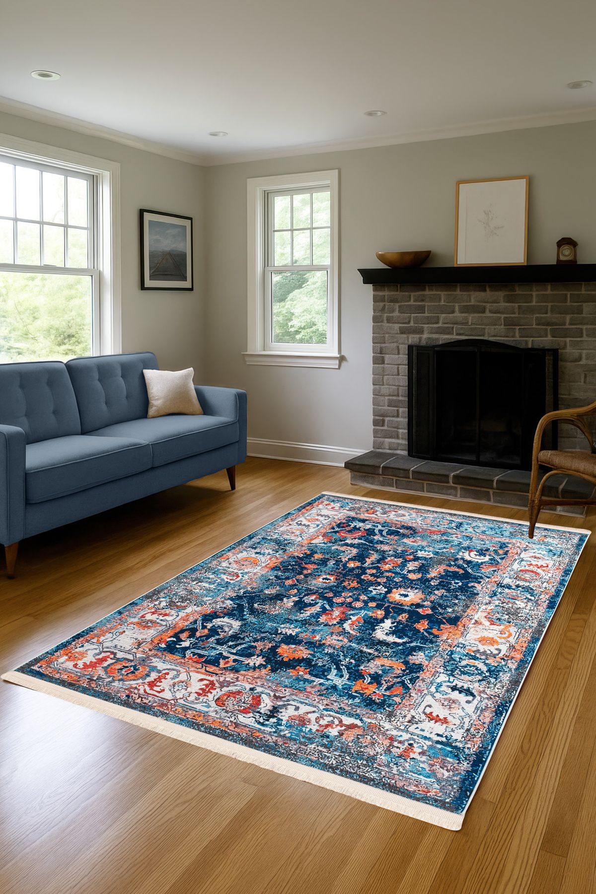 Massilia Home Sahra Halı Makinede Yıkanabilir Dokuma Şönil Kilim Etnik Eskitme Desen Vintage Ev Oda Halısı