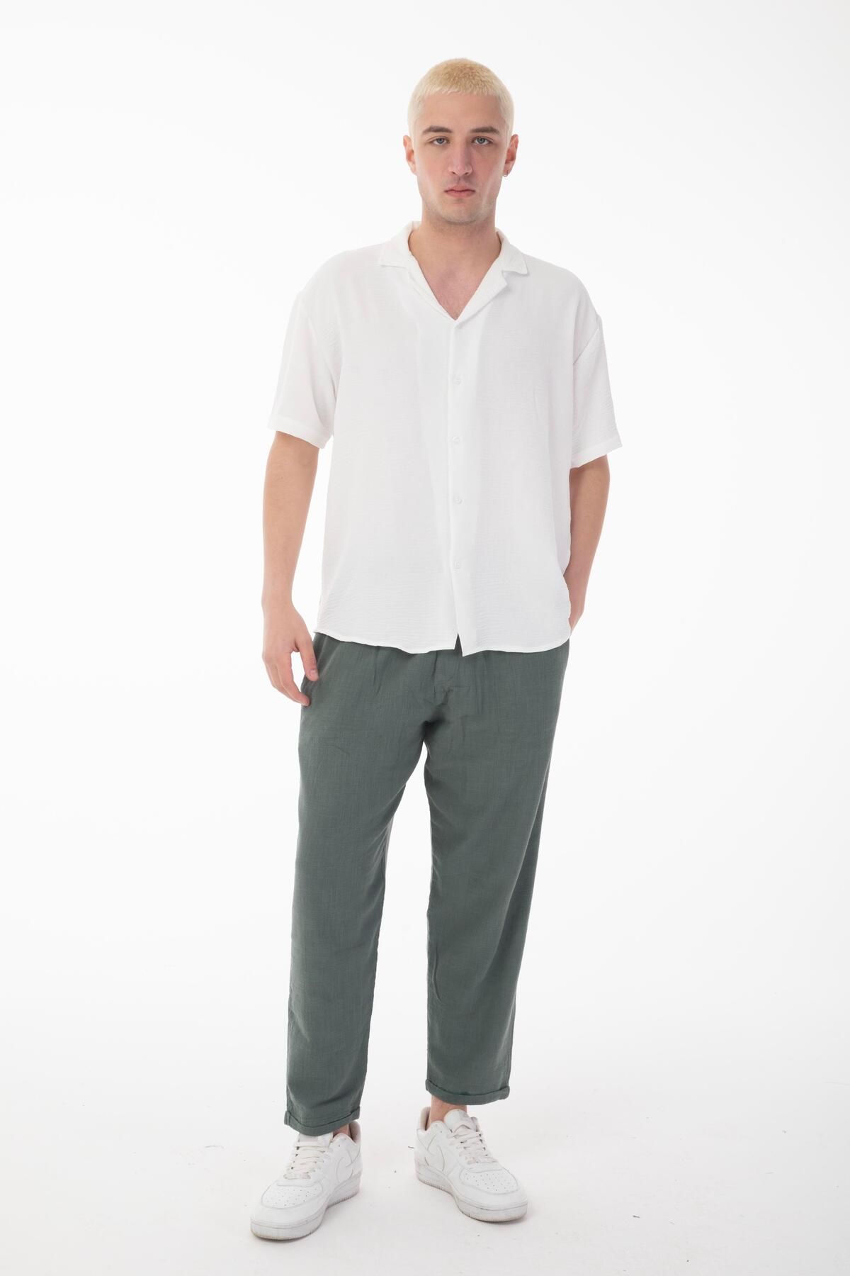 Rocqerx R-3737 Hafif Oversize Apaş Yaka Kısa Kol Ayrobin Gömlek