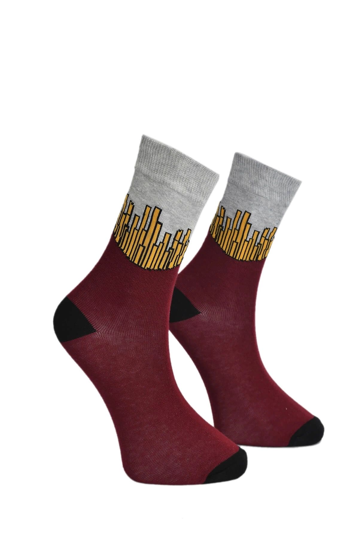 KEREM YAPI MARKET Unisex Patates Kızartması Çorap Bordo - LksÇrp24