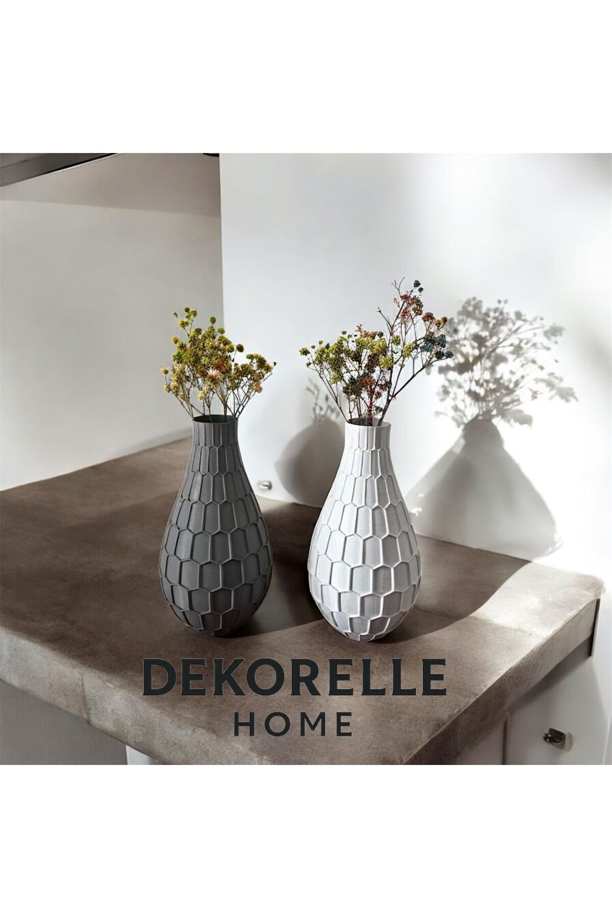 Home Dekoratif 2'Li Gri-Beyaz Vazo Seti