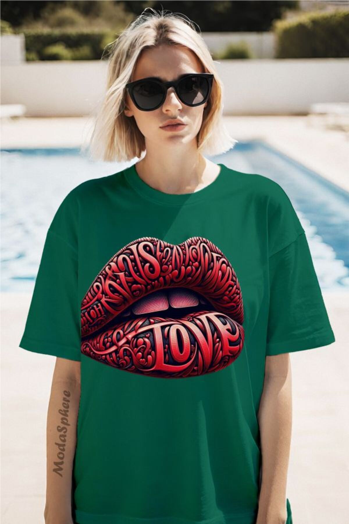 ModaSphere Red Love Baskılı Unisex Oversize Tişört