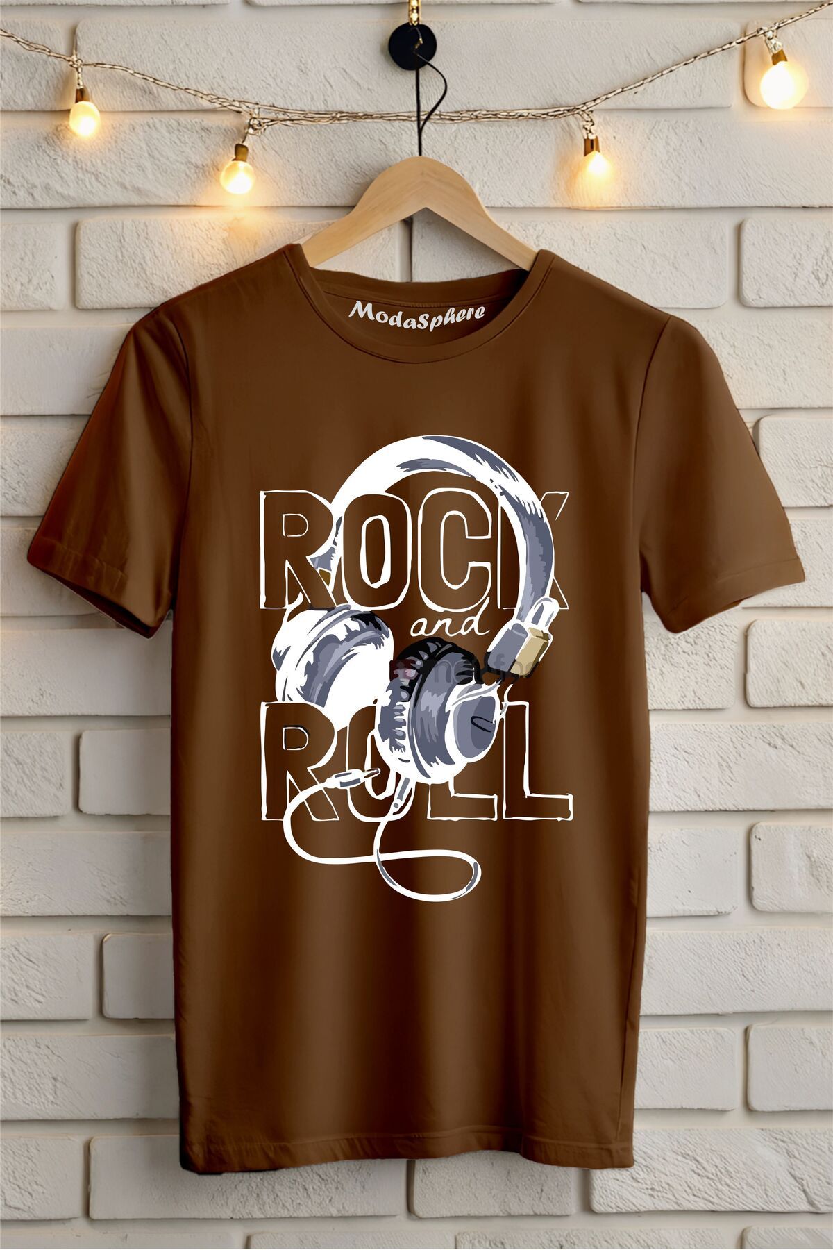 ModaSphere Rock and Roll Baskılı Unisex Tişört