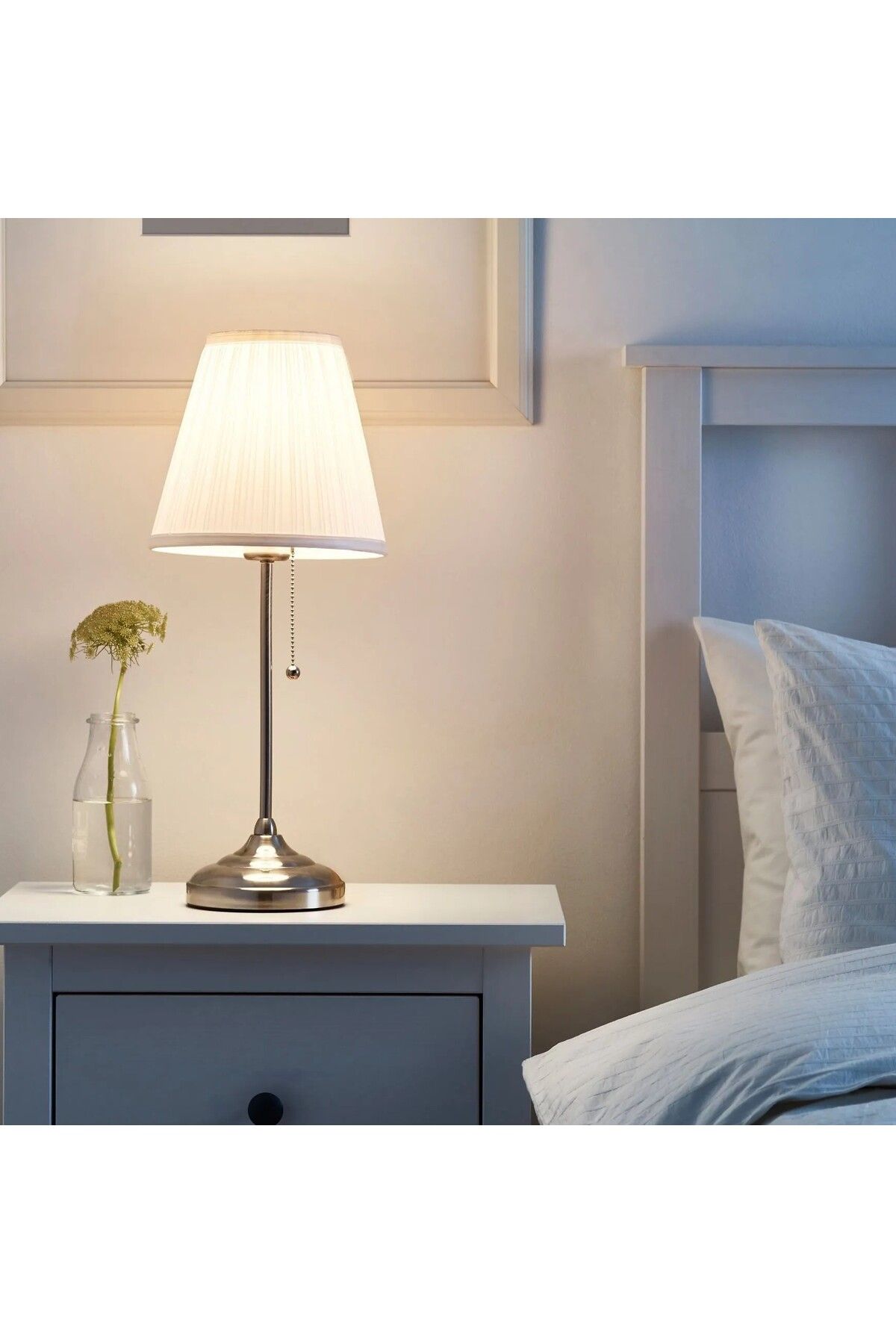 IKEA QUALİTY Başucu Gece Lambası Yükseklik 55 Cm İkea Abajur Çelik Dekoratif Ayaklı Lamba Gümüş Renk