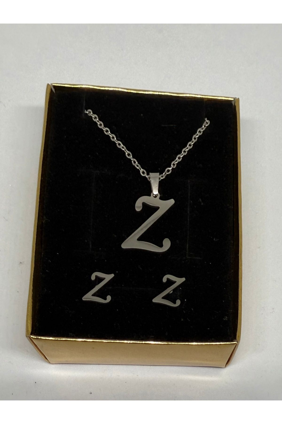 Gulsah's Store 316L Çelik silver Z harfli kolye ve küpe seti