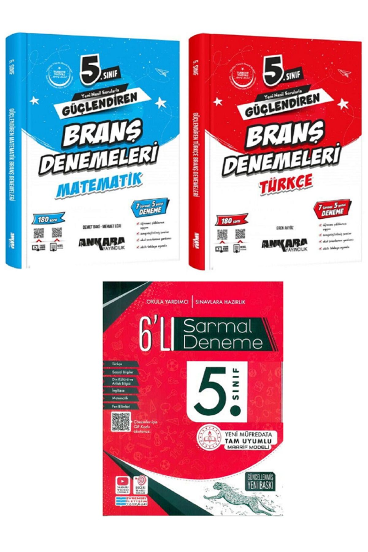 Evrensel İletişim Yayınları 5.Sınıf Ankara Güçlendiren Matematik Türkçe Branş Denemeleri + Evrensel 6'Lı Sarmal Deneme / 3 KİTAP