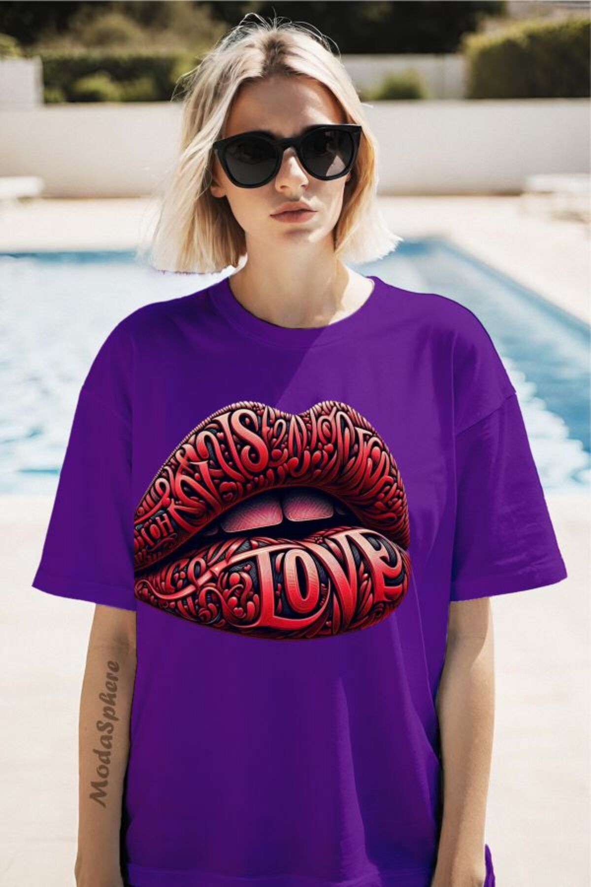 ModaSphere Red Love Baskılı Unisex Oversize Tişört
