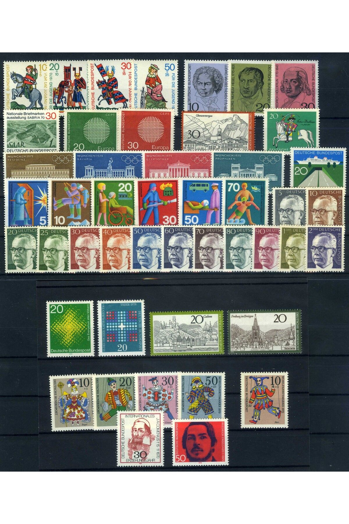 Jupiter Stamps Koleksiyon Pulları, ALMANYA-1970 Yıl Seti,Damgasız,Konsept Hediyelik,Hobiler,ASB