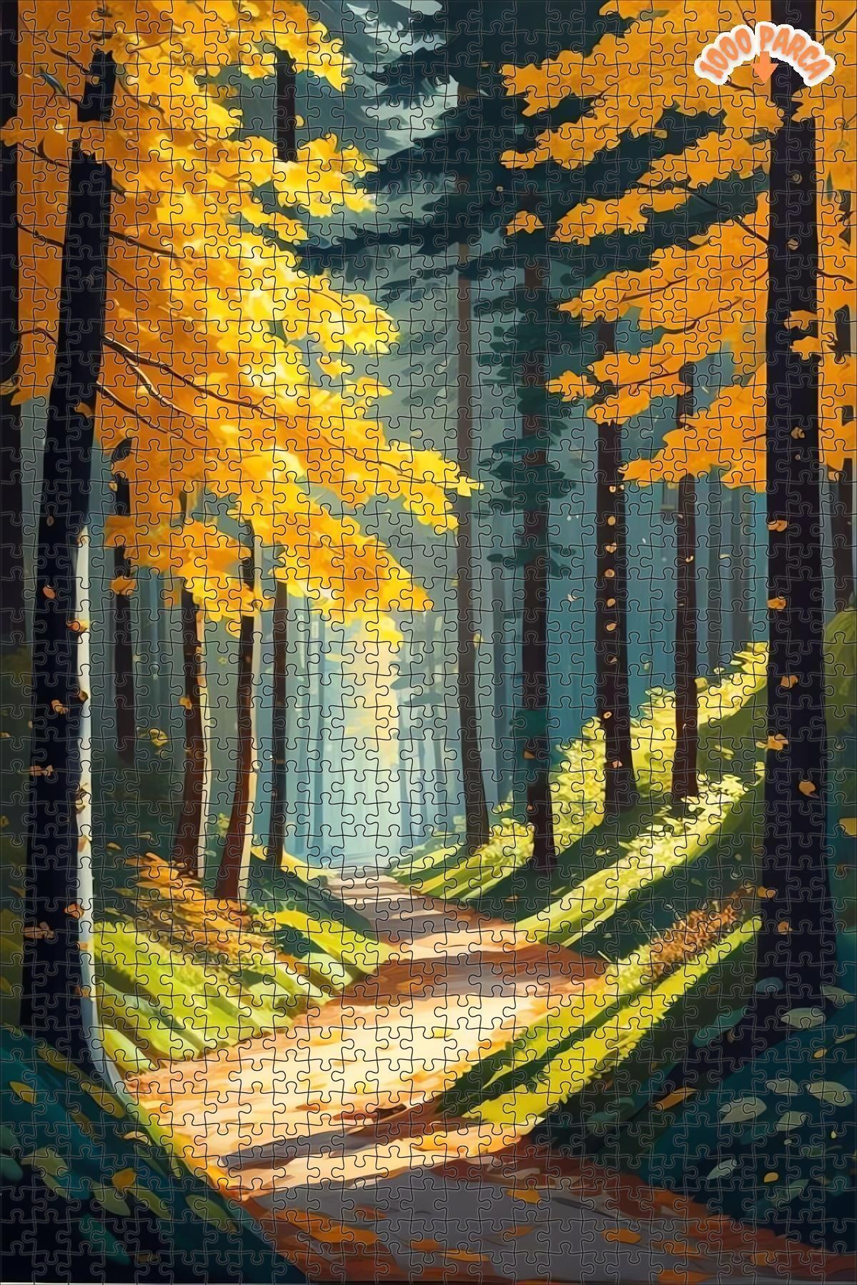 Elioure TR Işıltılı Sonbahar Yolu Dekoratif Çift Katlı Çerçeveli Asılabilir Ahşap Puzzle 1000 PARÇA 70X50 A