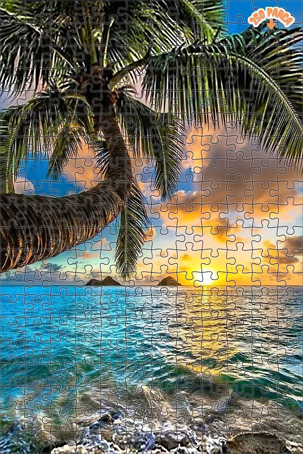 Elioure ARZU GÜL Deniz Kenarında Güneş Dekoratif Çift Katlı Çerçeveli Asılabilir Ahşap Puzzle 250 PARÇA 30X
