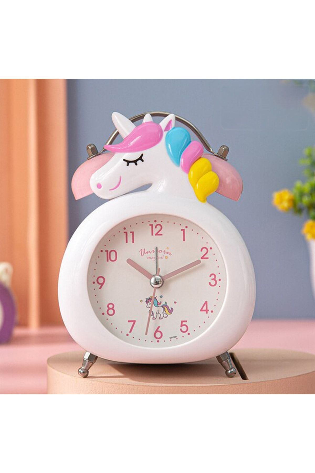 DEKORANLA Beyaz Unicorn Çalar Saat, şık ve fonksiyonel masaüstü dekoru