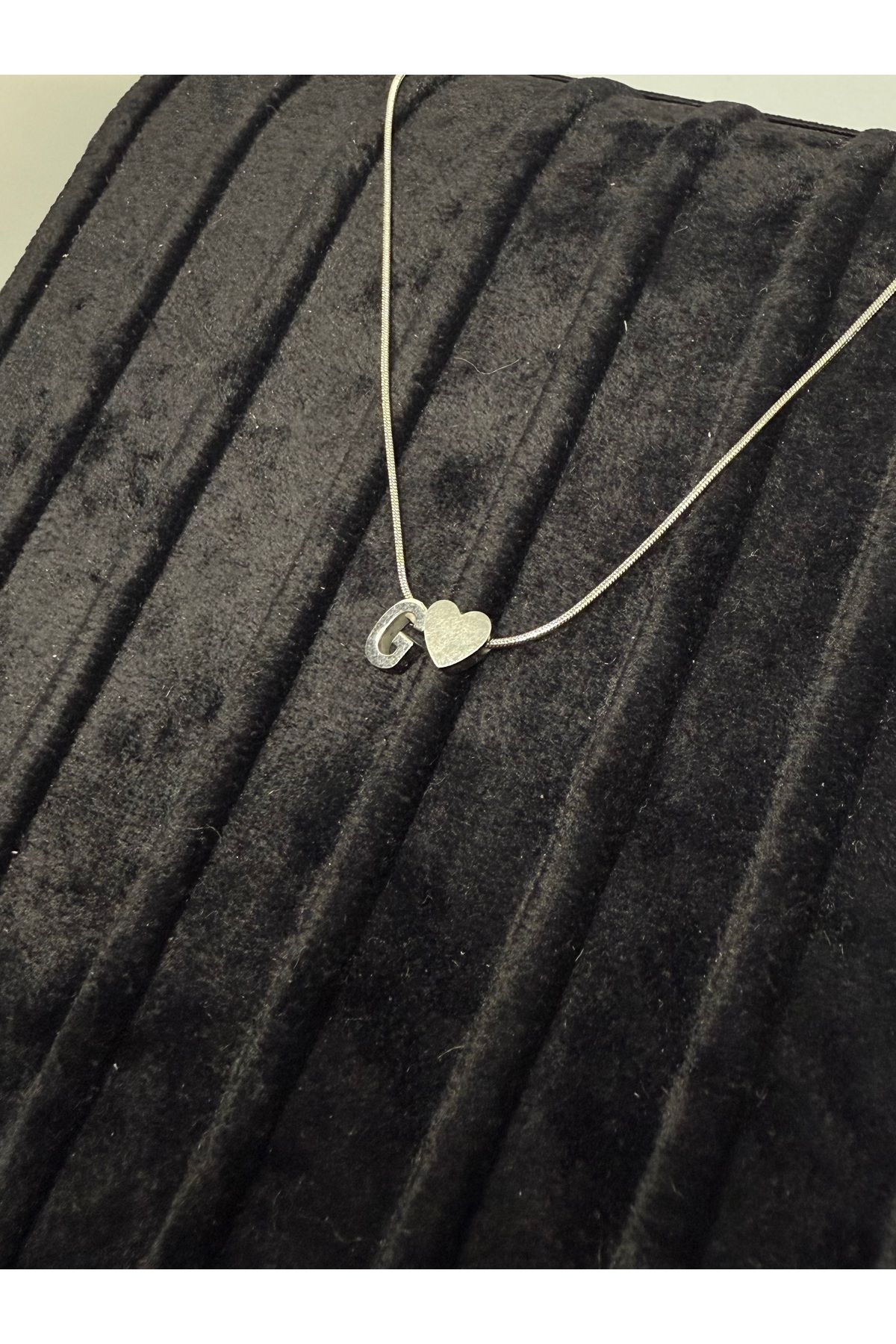 Gulsah's Store Çelik silver minimal kalpli harfli kolye