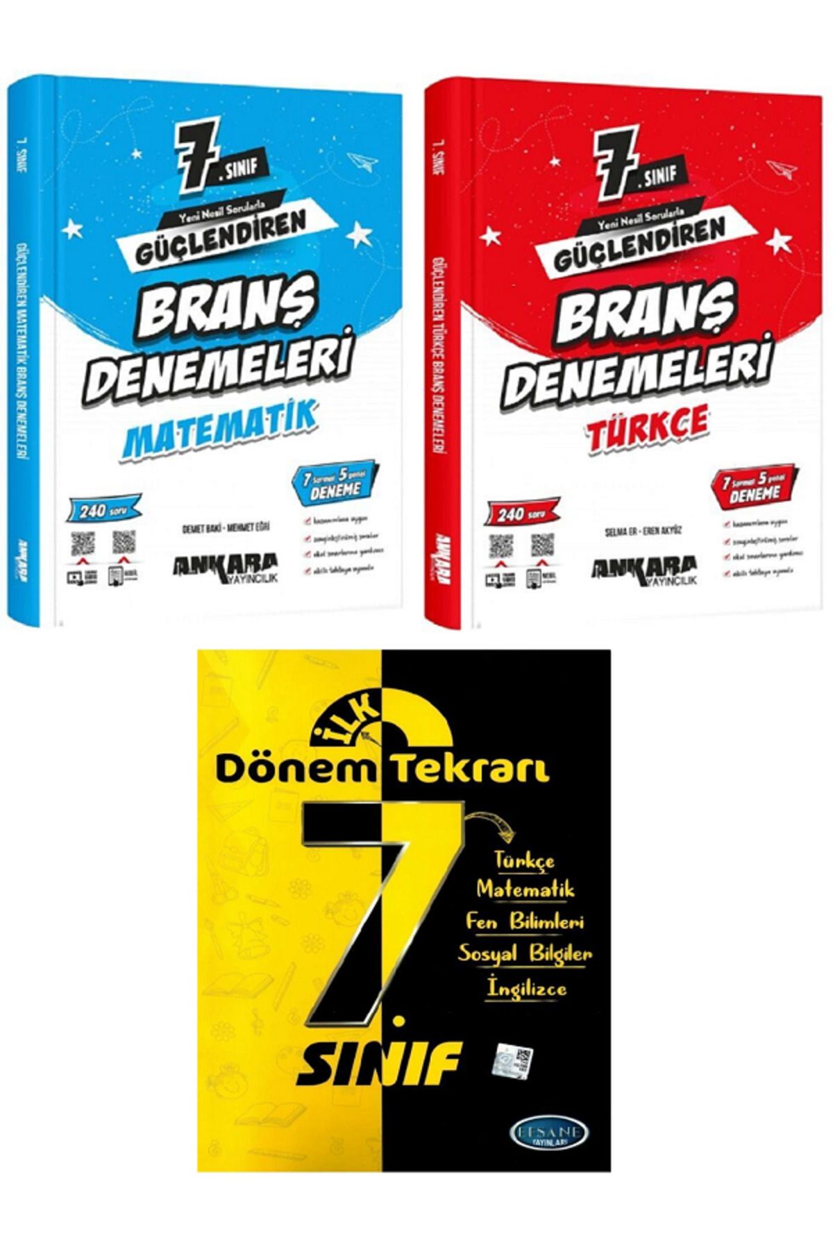 Evrensel İletişim Yayınları 7.Sınıf Ankara Güçlendiren MATEMATİK + TÜRKÇE Branş Denemeleri + Dönem Tekrarı Tüm Dersler / 3 KİTAP