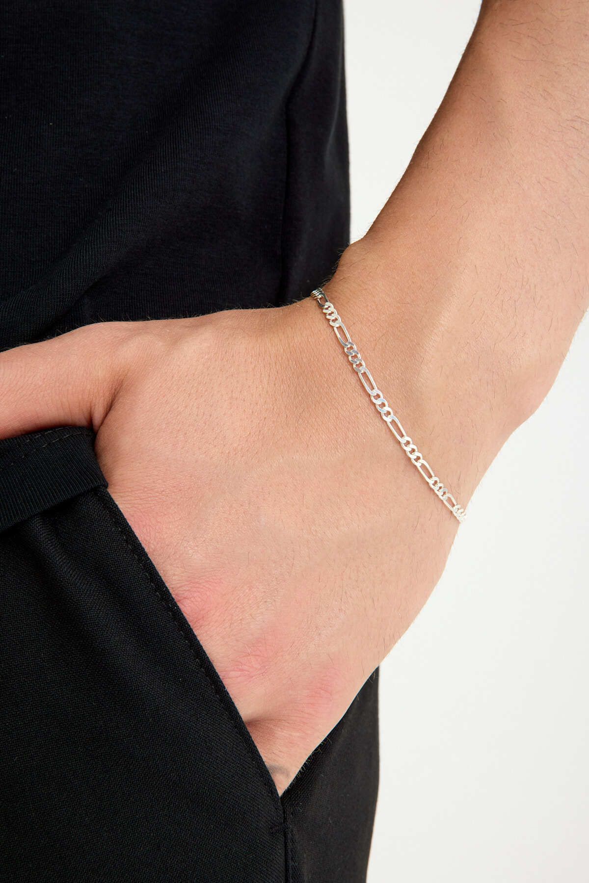 ANDA 925 Ayar Gümüş Unisex Figaro Bileklik 3 mm